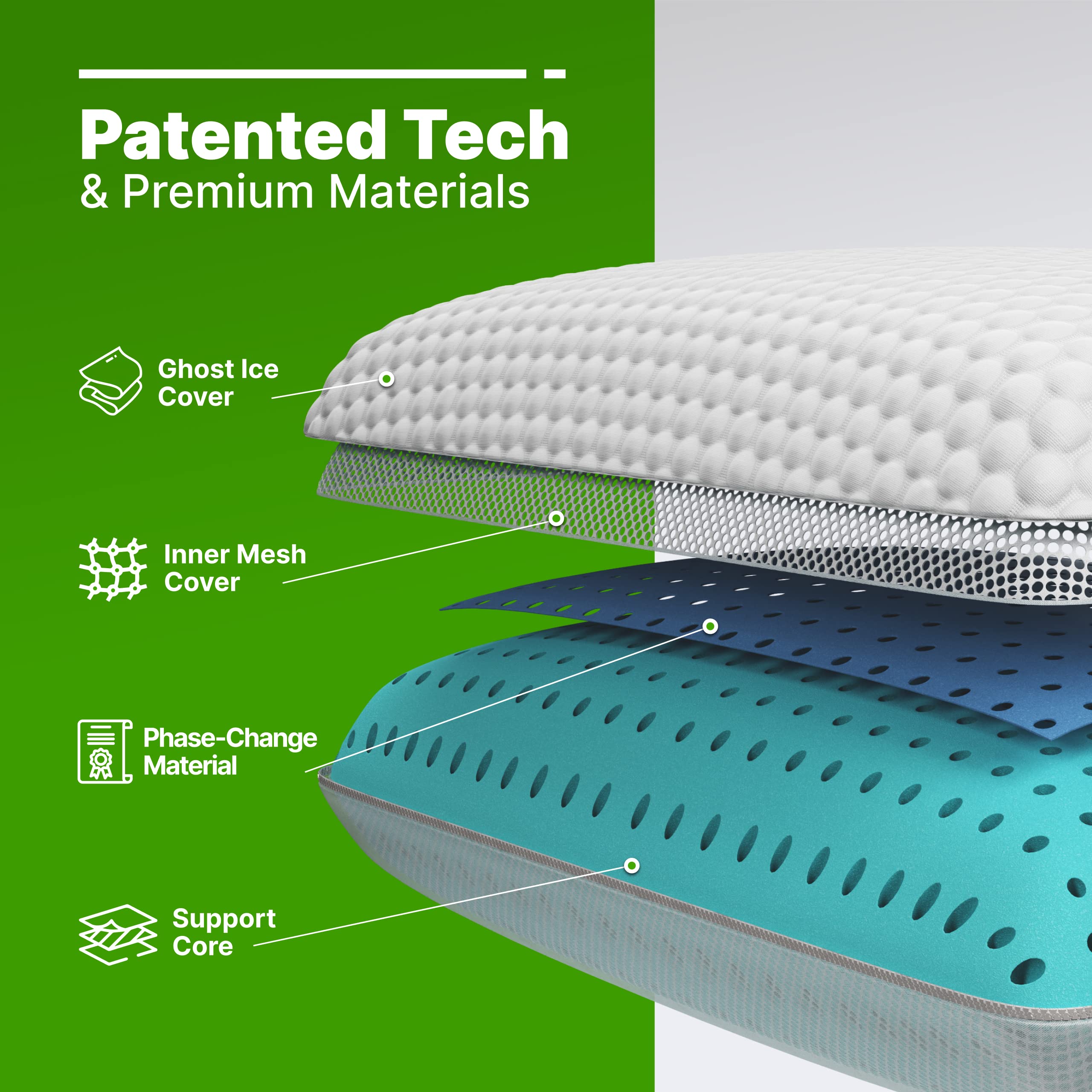 GhostBed Cooling Memory Foam Pillow - Firm Support for All Sleepers - Perfect for Hot Sleepers & Back Pain Relief