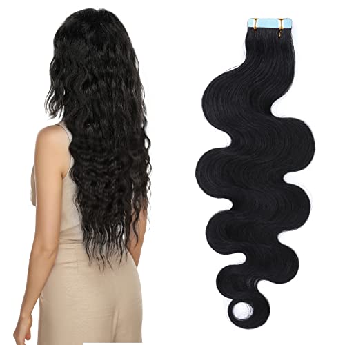 S-noilite 100% Real Human Hair Tape in Extensions - 40PCS Body Wave 100g Double Sided Seamless Skin Weft for Natural Look (14inch, Jet Black) - Perfect for Daily Styling, Parties & Special Occasions