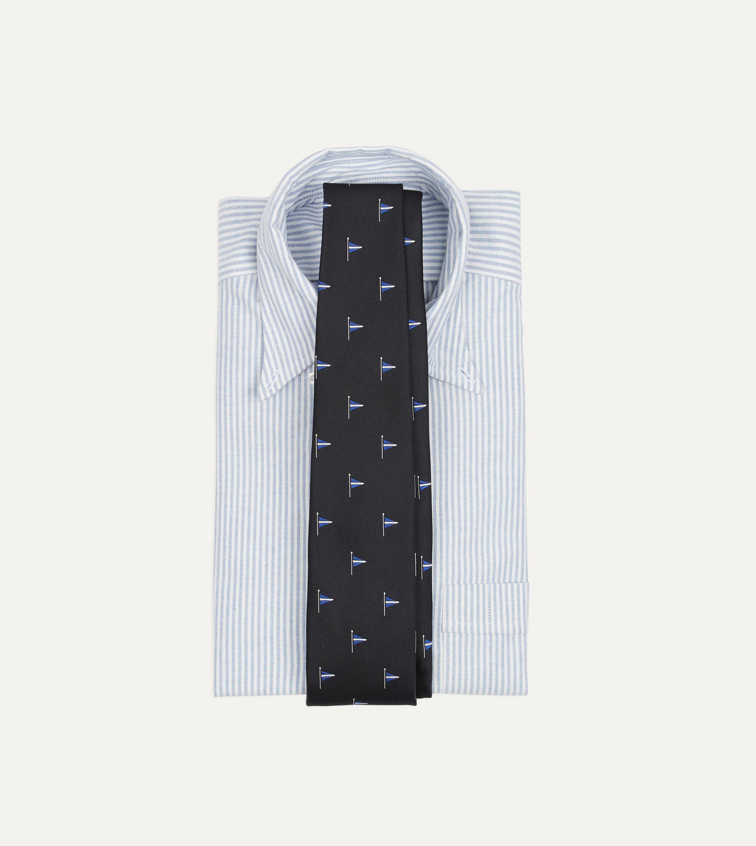 Navy Blue Silk Tipped Necktie with Pennant Motif - Elegant Formal Tie for Business, Weddings & Special Occasions