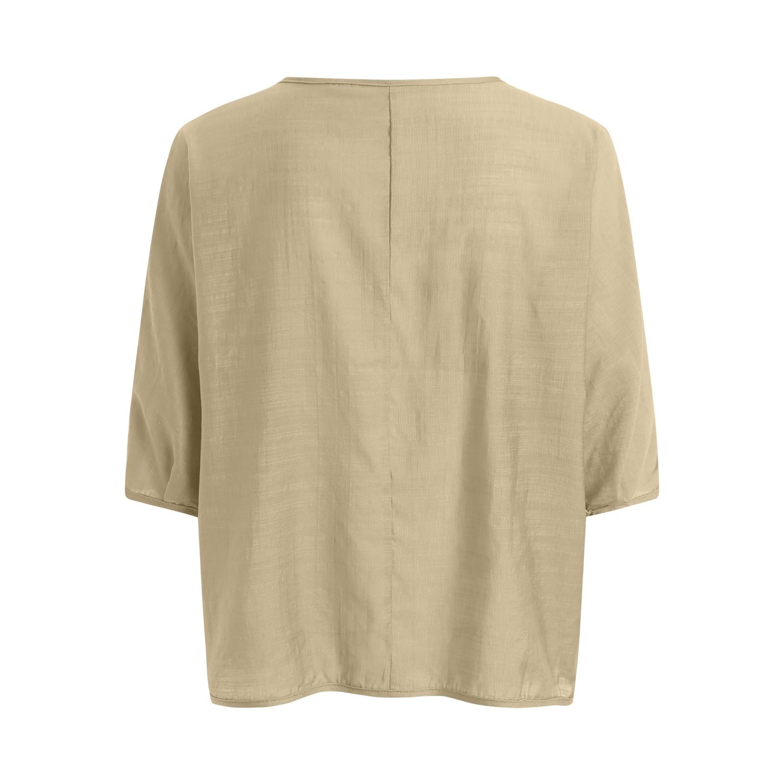 Women's 3/4 Sleeve Floral Print Linen Tunic Top - Casual Crew Neck Loose Blouse for Spring & Summer Outfits, Beach Cover-Up, and Boho Style Fashion