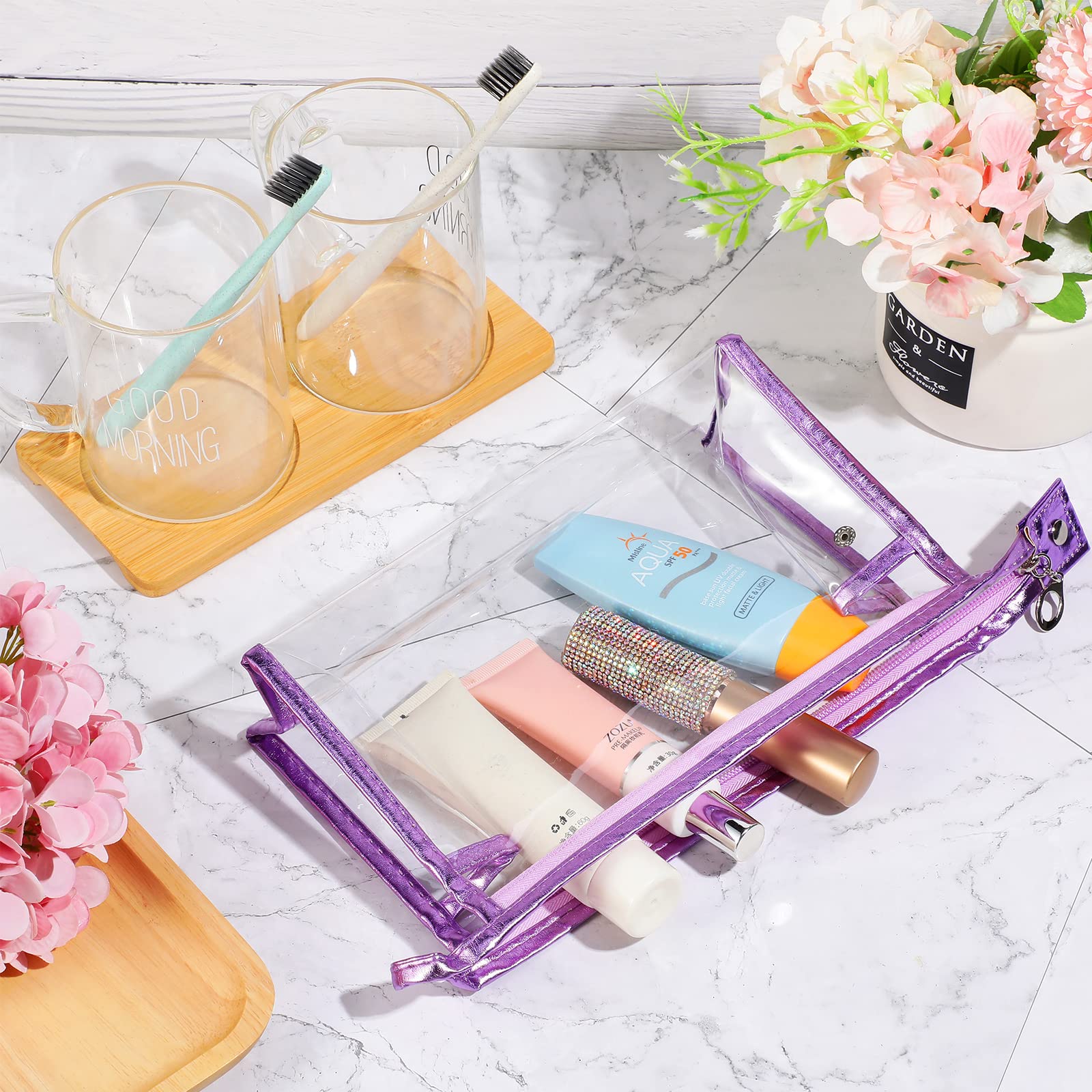 21 Pack Clear Makeup Bags for Women - Waterproof Travel Cosmetic Organizer Set with Zipper Pouch | Colorful Toiletry Bags for Girls | Perfect for Airplane Carry-on, Gym Essentials & Vacation Packing