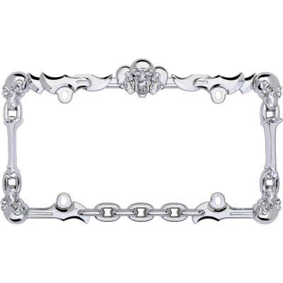 Skull & Bone Chrome License Plate Frame for Cars & Motorcycles - Cruiser Accessories 25231 - Perfect for Bikers & Car Enthusiasts