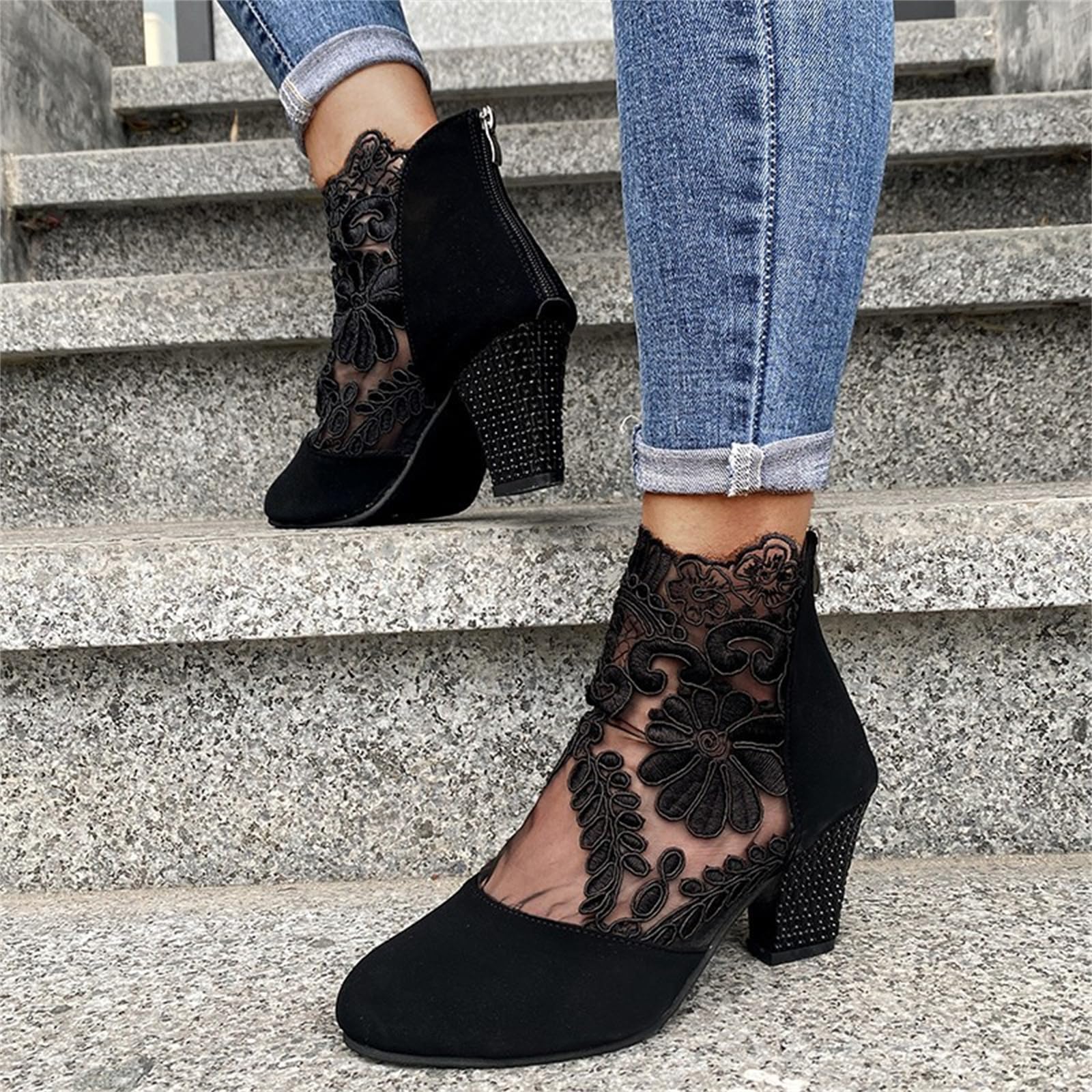 Lausiuoe Women's Ankle Boots - Dressy Chunky Heel Cowboy Western Booties with Side Zipper, Wide Width Available | Perfect for Country Rides, Night Out & Casual Wear