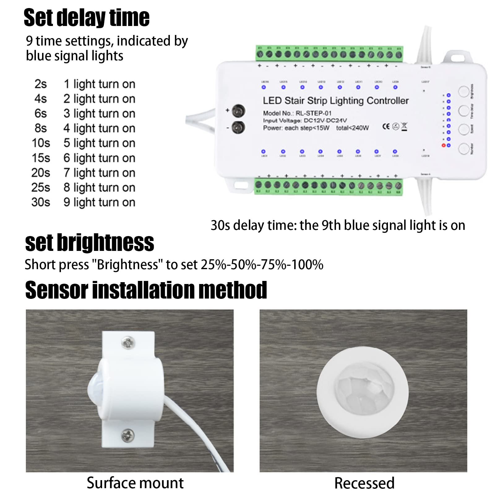 16 Channel LED Motion Sensor Stair Light Controller - Automatic Stairway Lighting System with Adjustable Speed & Brightness for Home, Office, and Commercial Spaces