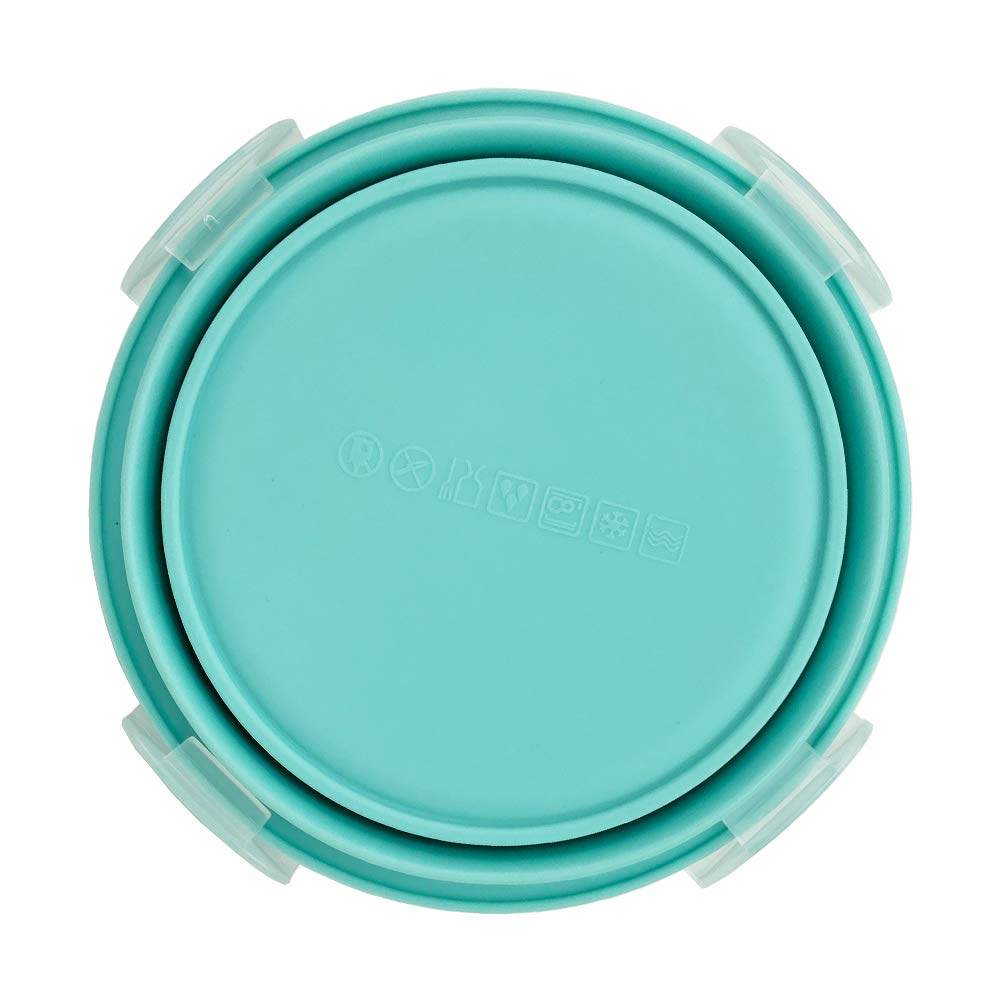 Collapsible Silicone Food Storage Bowls with Airtight Lids - 2 Pack 350ml Travel Camping Bowls & Dish Sponges Set (Blue) | Perfect for Camping, Hiking, Picnics & Outdoor Adventures