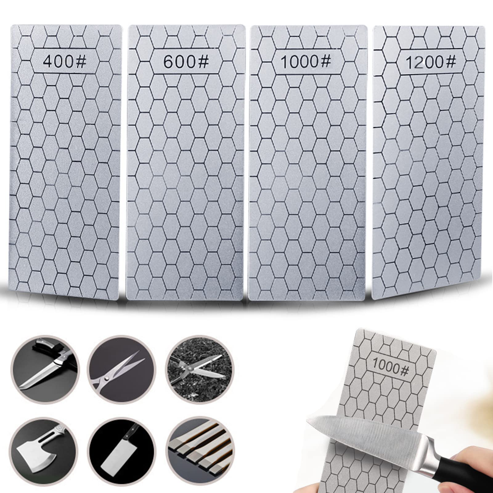 Dual-Sided Diamond Sharpening Stone 400/600/1000/1200 Grit - Professional Knife Sharpener for Kitchen Knives, Scissors, Razors & Swords - Perfect for Home, Camping & Outdoor Cooking