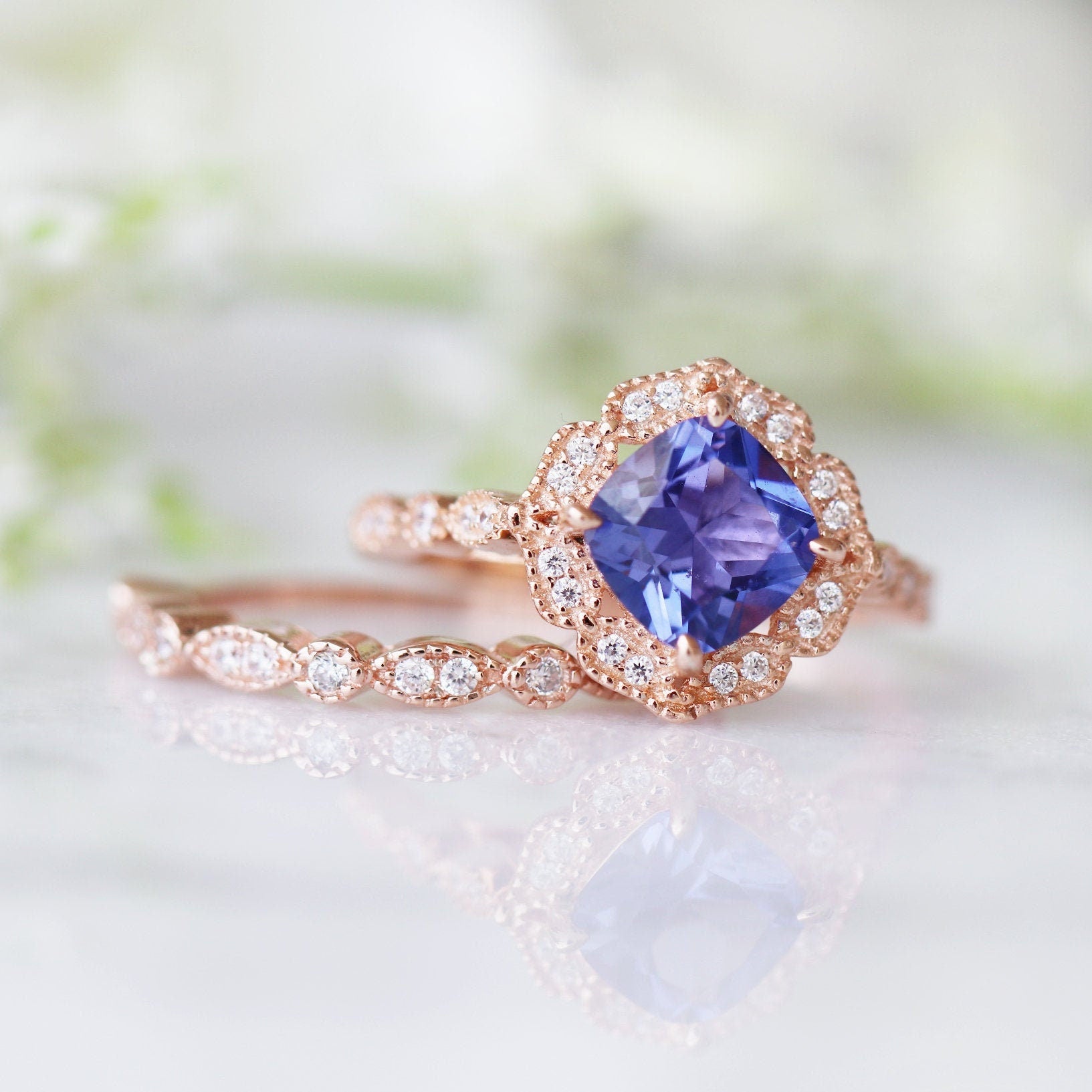 Luxury Tanzanite Ring 14K Rose Gold Vermeil - Elegant Jewelry for Women, Perfect for Weddings, Anniversaries & Special Occasions