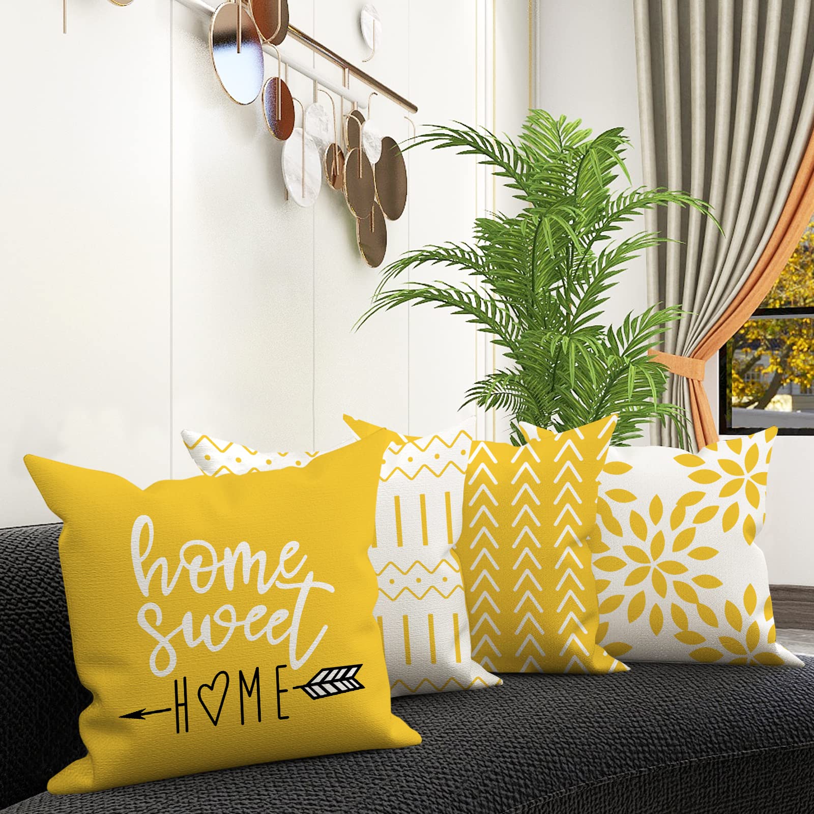 YCOLL 20x20 Inch Linen Pillow Covers Set of 4 - Modern Decorative Throw Pillow Covers for Sofa, Couch, Bed & Car - Breathable Outdoor/Indoor Use - Yellow Home Decor Accent for Living Room, Patio & Travel