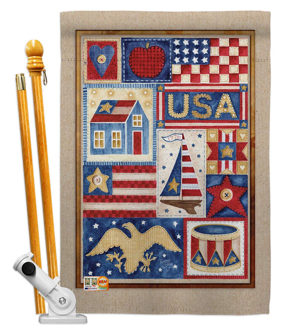 USA Patriotic House Flag Set 28x40 with Flagpole - Breeze Decor for Outdoor Decor