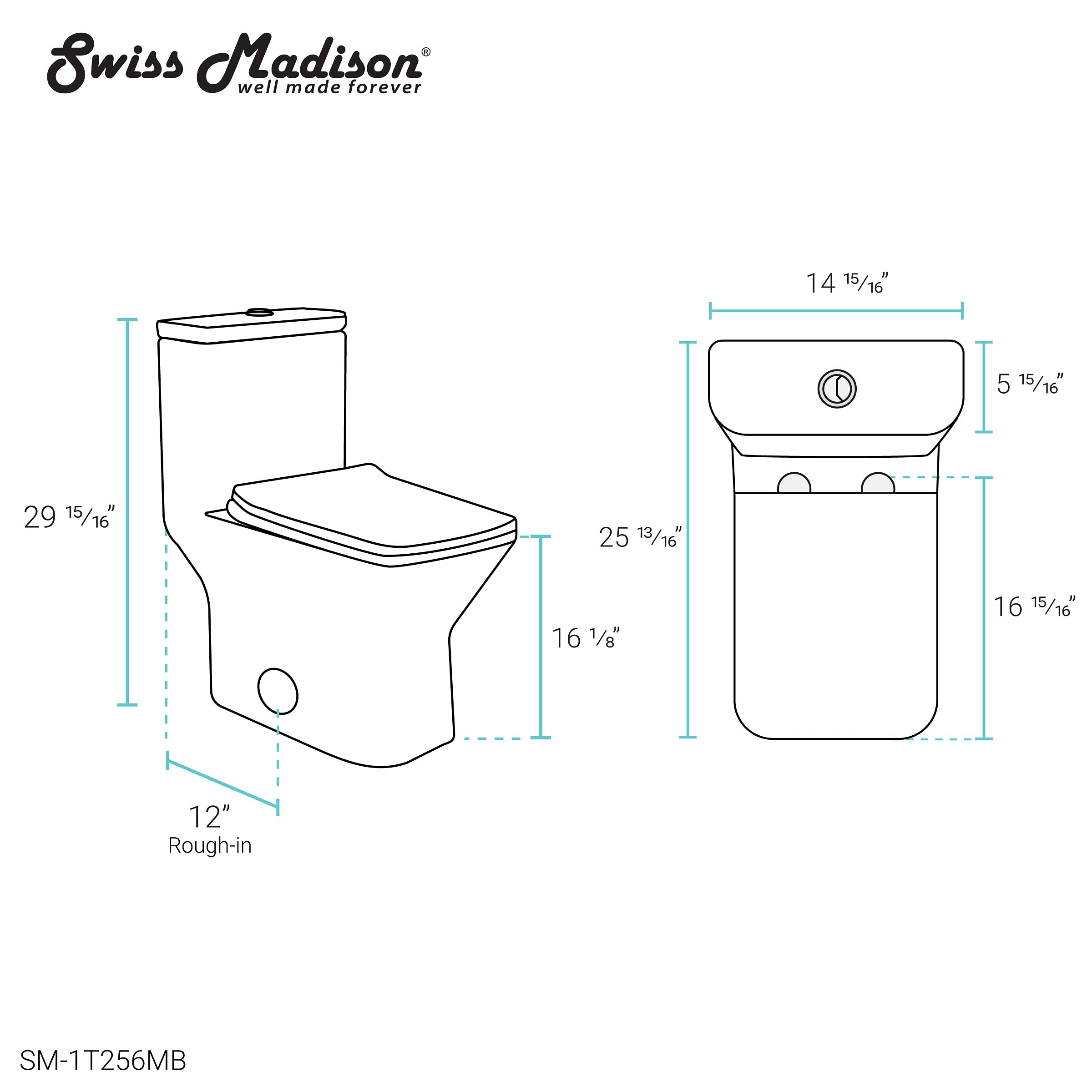 Swiss Madison SM-1T256 Carre Modern One-Piece Toilet - Square Dual Flush 1.1/1.6 GPF Water Efficient - Matte Black Bathroom Toilet for Contemporary Homes & Luxury Apartments