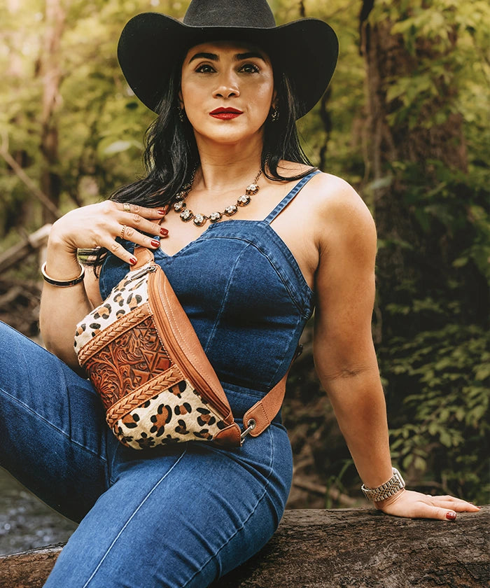 Montana West Floral Tooled Leather Fanny Pack for Women - Stylish Waist Bag with Adjustable Belt for Hiking, Travel & Outdoor Activities