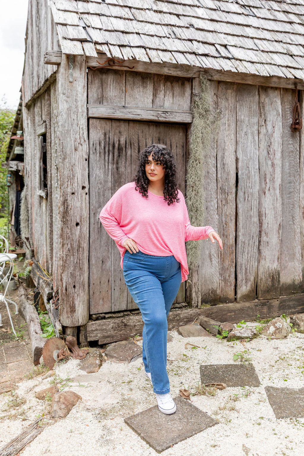Women's Harlow Knit Top in Pink Marl - Soft Casual Sweater for Everyday Wear & Layering