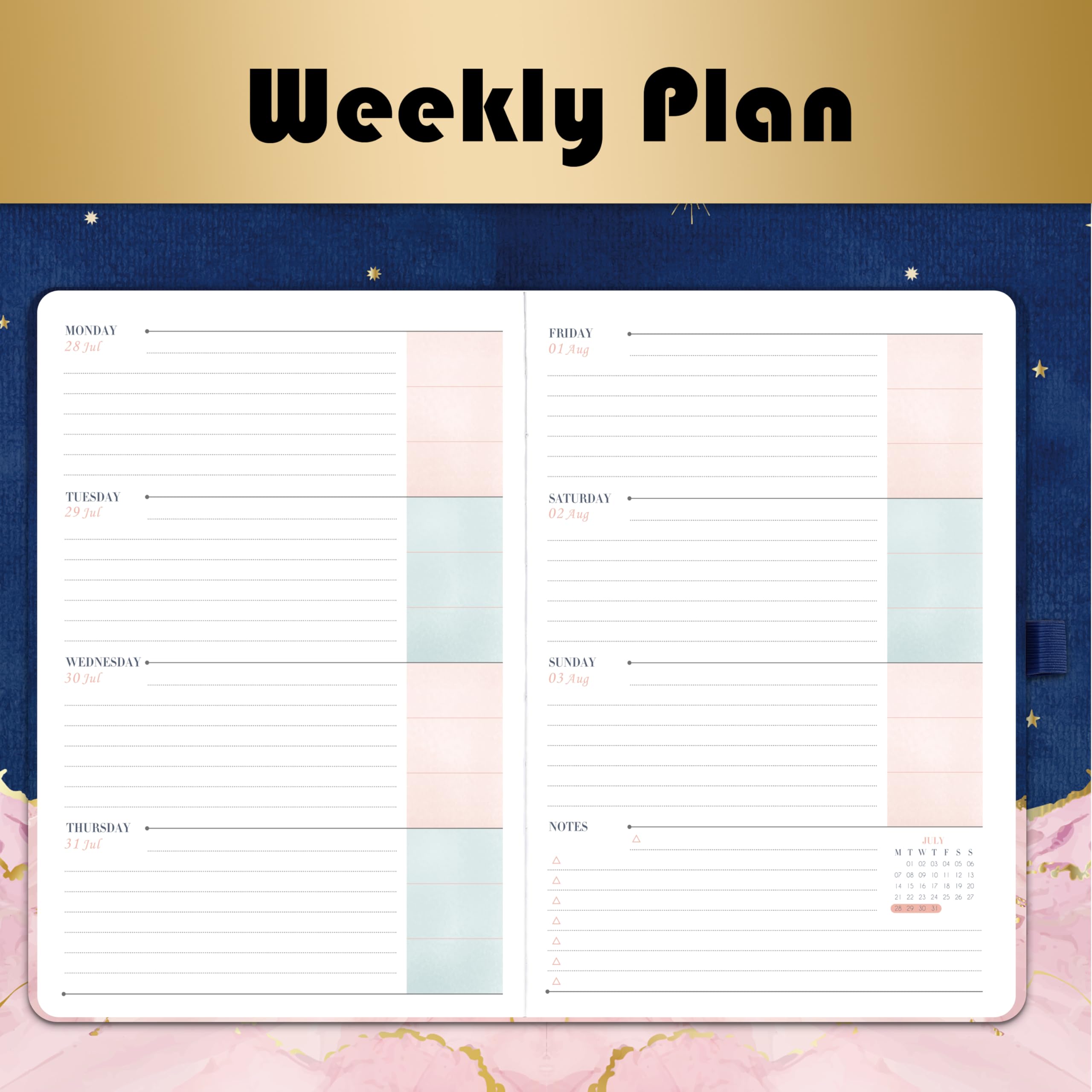 2025-2026 Academic Planner - A5 Weekly Diary from August 2025 to July 2026, Hardcover Daily Organizer with Blue & Pink Cover (21.3 x 14.7 x 1.6 cm) - Perfect for Students, Teachers & Office Professionals