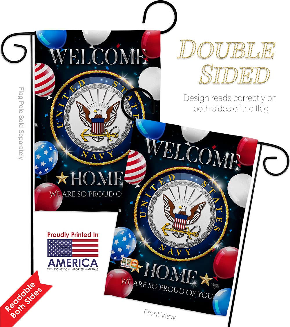Breeze Decor Navy Welcome Home Garden House Flags Kit - USN Seabee Military Veteran Retiree Official Double-Sided Yard Banner (28