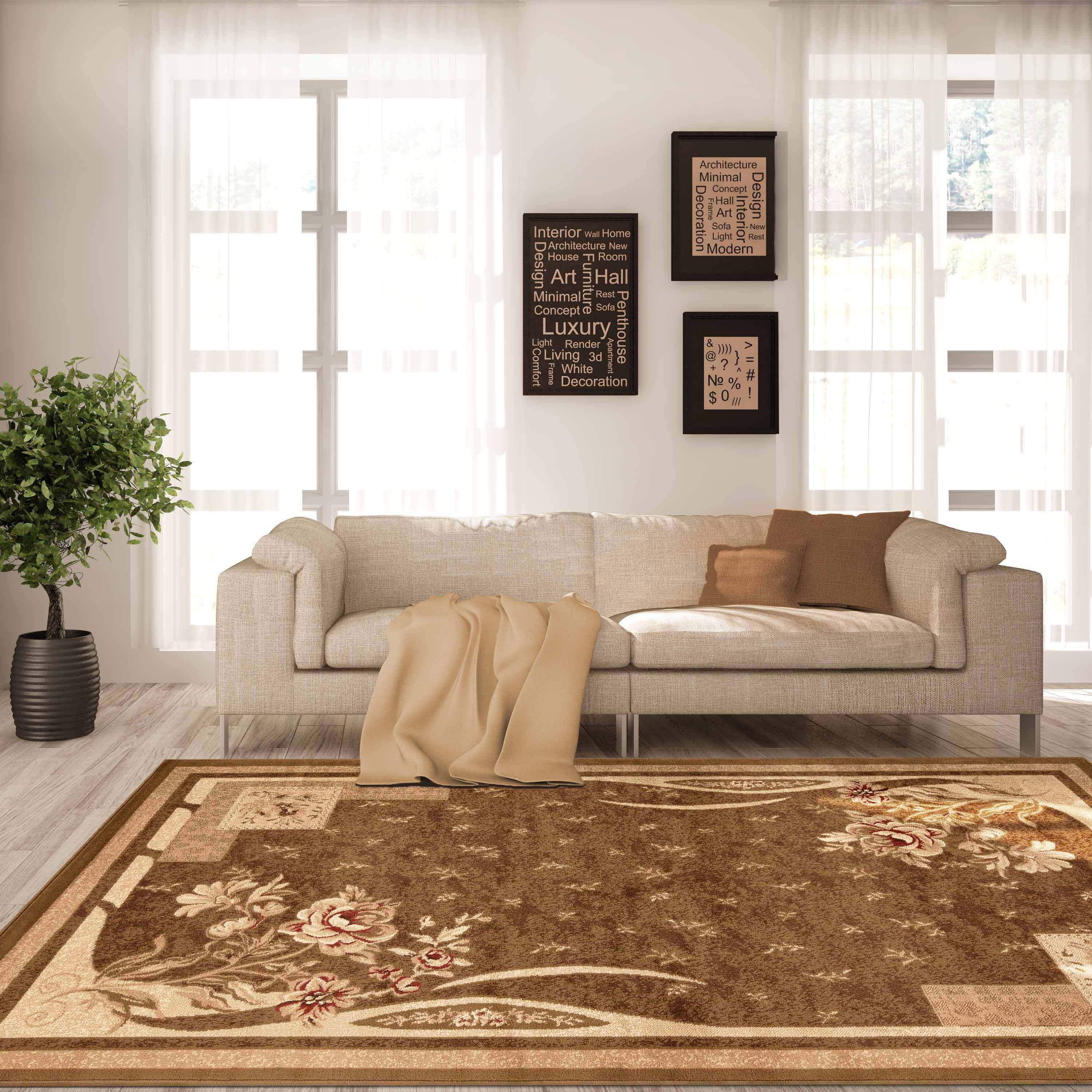 Stylish Minimalist Modern Floral Block Print Indoor Area Rug & Runner - Perfect for Living Room, Bedroom, Hallway Decor