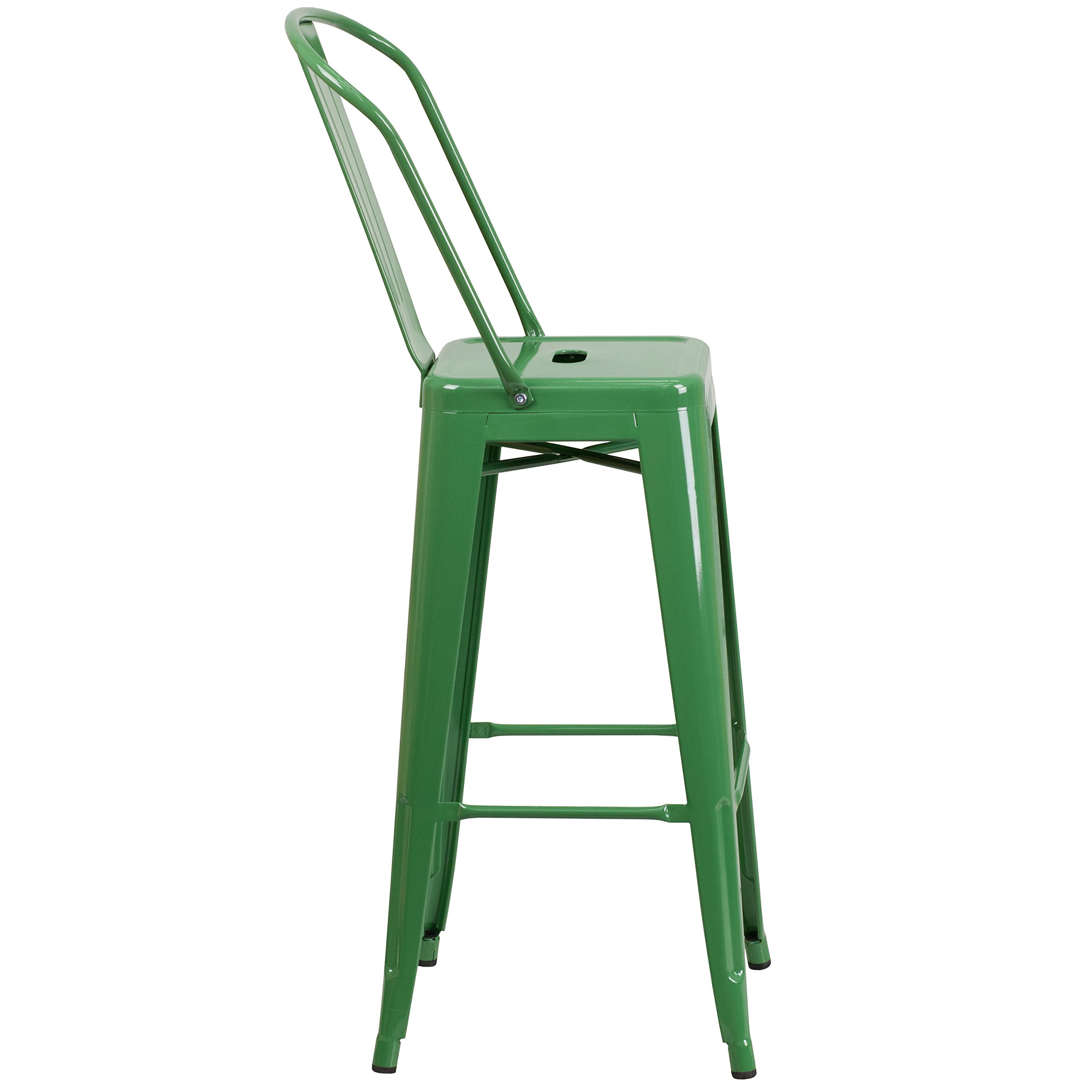 EMMA + OLIVER 30 Inch Commercial Grade Green Metal Bar Stool with Back - Indoor Outdoor Use for Kitchen, Bar, Patio & Restaurant Seating