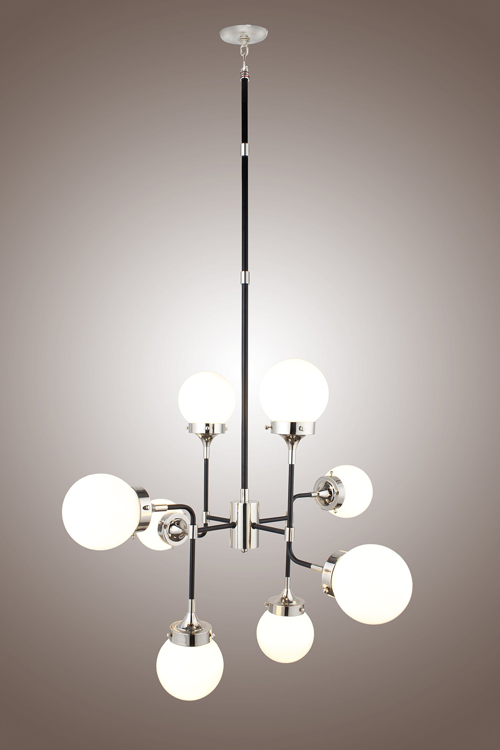 8 Bulb Bistro Globe Glass Ball Retro Pendant Light Fixture - Nickel & Milk Glass for Living Room, Dining Room, Hallway | Vintage Industrial Lighting for Cafe, Restaurant & Home Decor