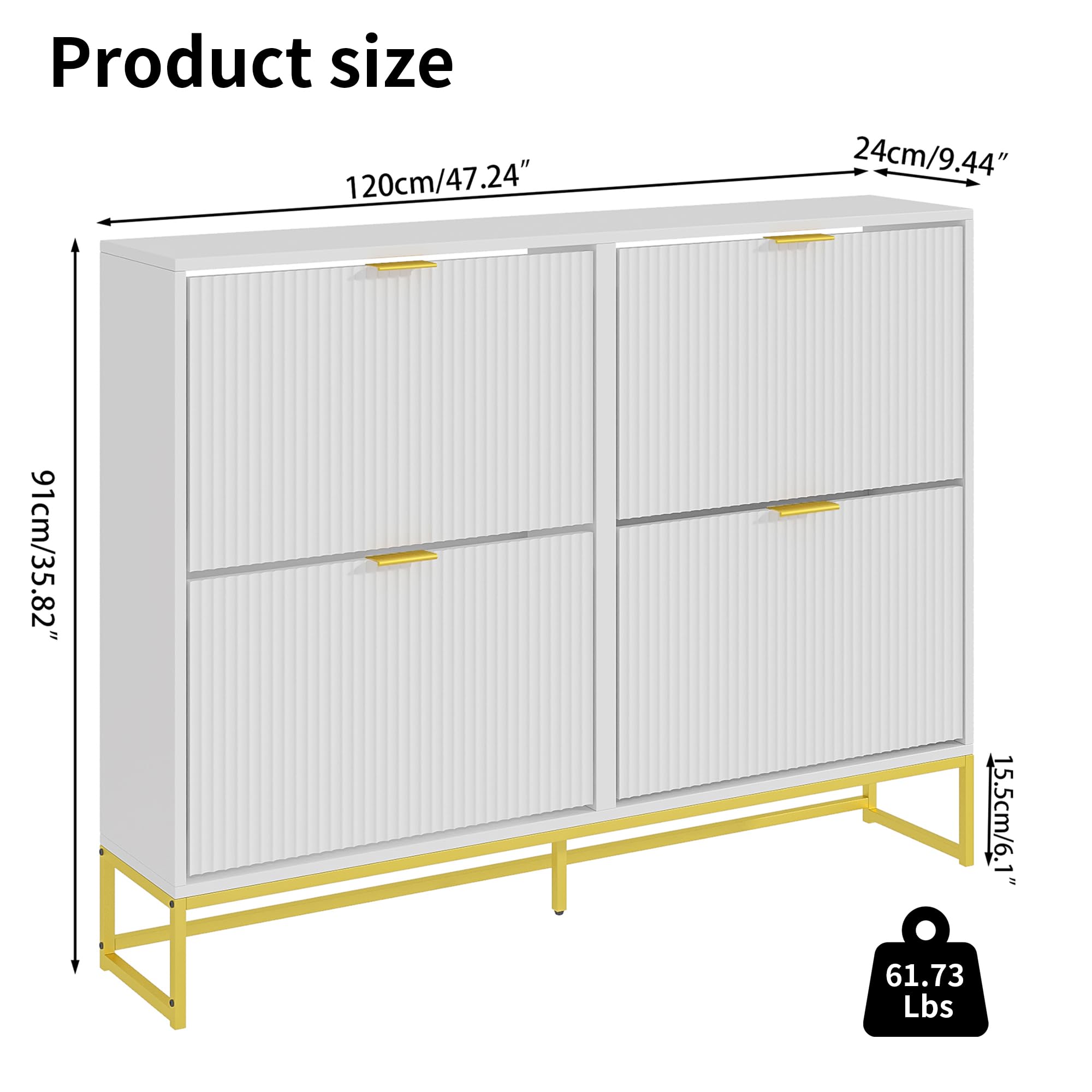 Modern Slim Shoe Cabinet Storage with 4 Flip Drawers - Freestanding Narrow Wooden Shoe Rack Organizer for Entryway & Living Room - Space-Saving Fluted Design (White) - Perfect for Small Apartments, Hallways & Closet Organization
