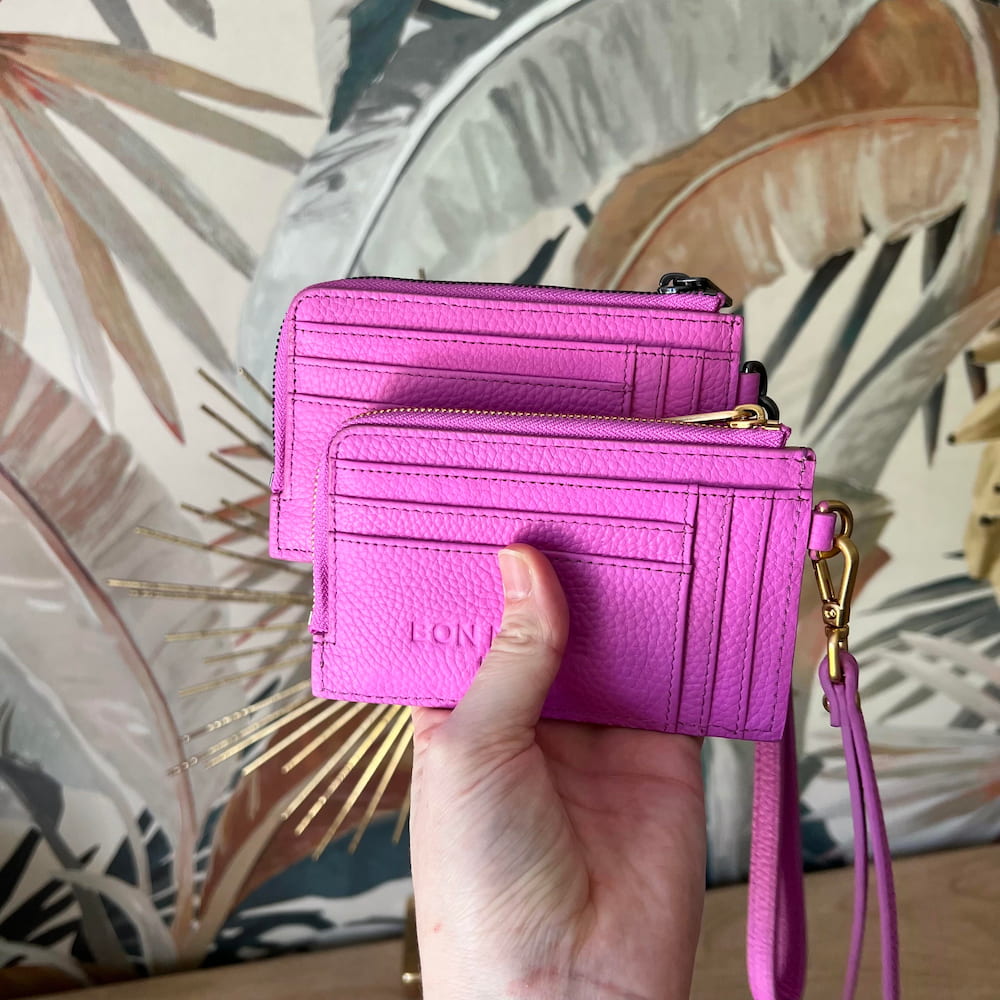 Everyday Leather Mini Wallet for Women - Slim RFID Blocking Card Holder with Zipper Pocket - Perfect for Travel, Shopping & Daily Use (Fuchsia)