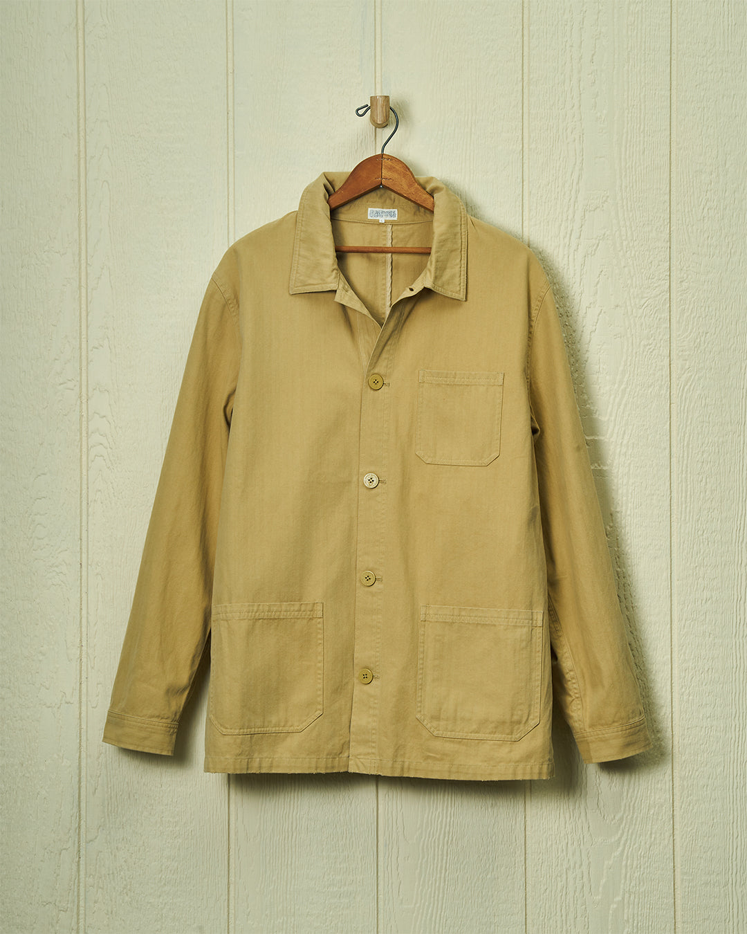 Vintage French Workman's Jacket - Khaki Herringbone Cotton Twill - Durable Workwear for Men - Perfect for Outdoor Labor, Hiking & Casual Style