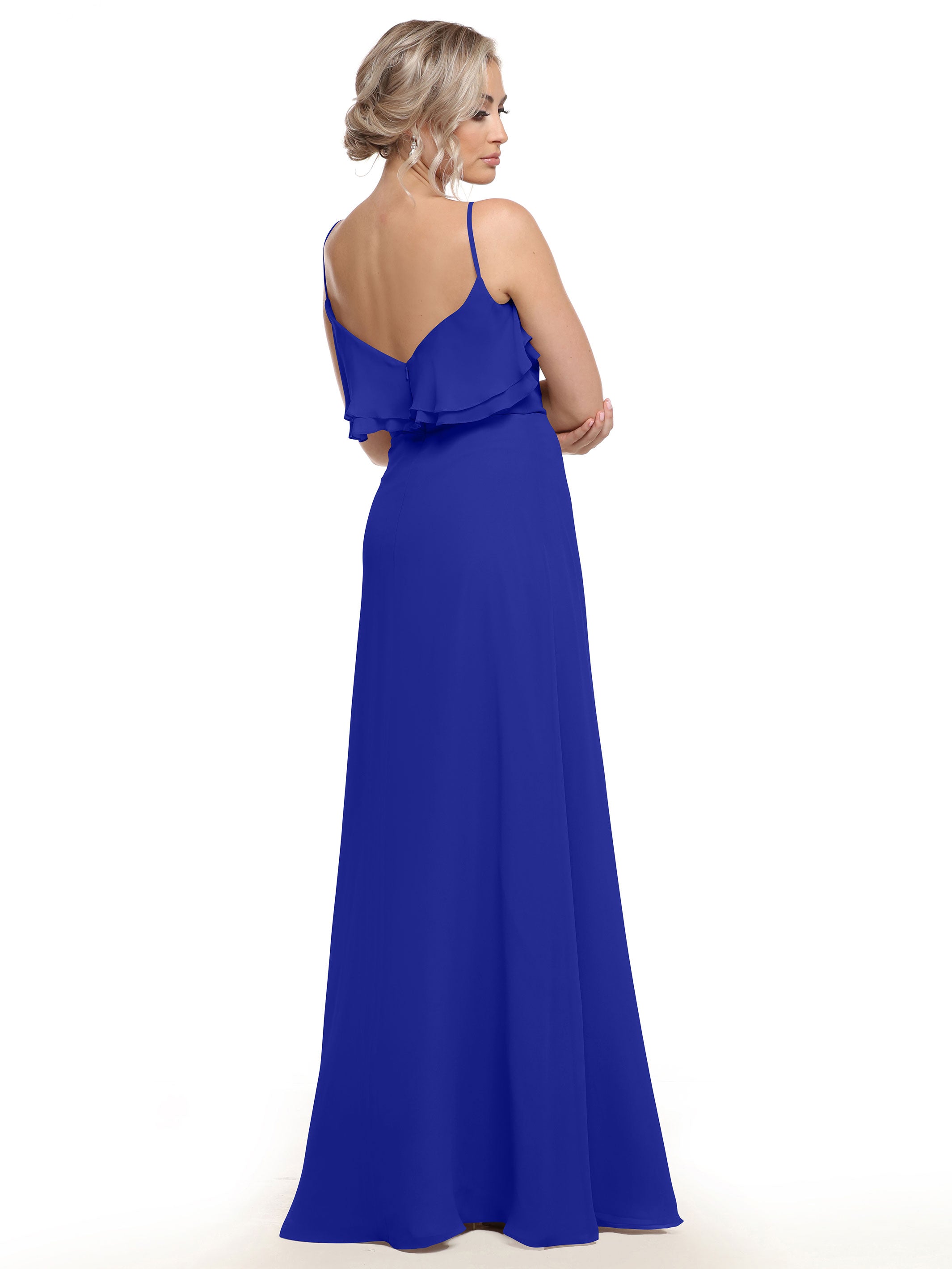 Elegant 80146 Sheath Chiffon Bridesmaid Dress with Ruffled Neckline - Perfect for Weddings, Formal Events & Special Occasions