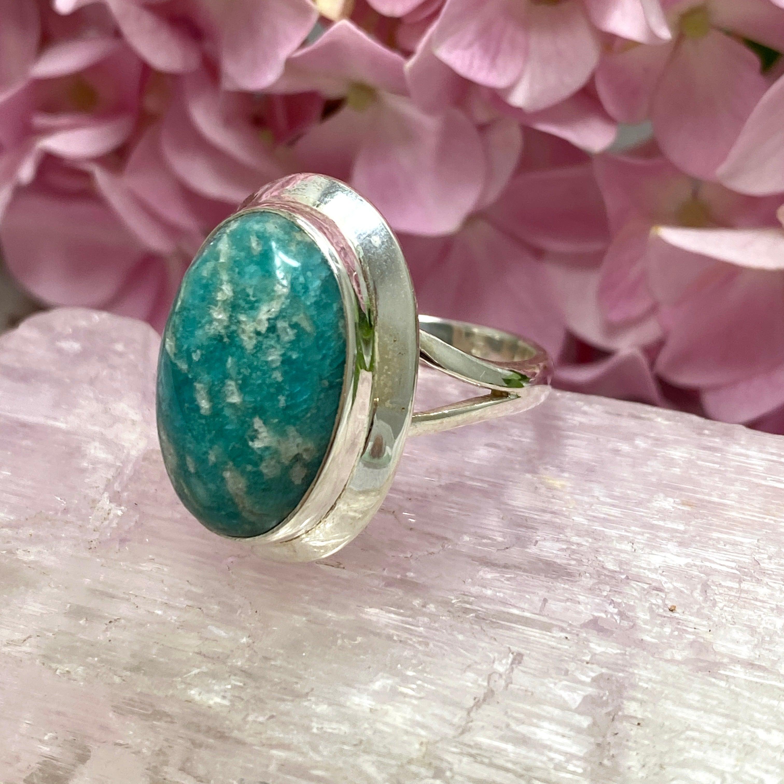 Amazonite Oval Ring for Women - Size 8 Sterling Silver Gemstone Jewelry KRGJ2103 | Elegant Gift for Birthday, Anniversary & Everyday Wear