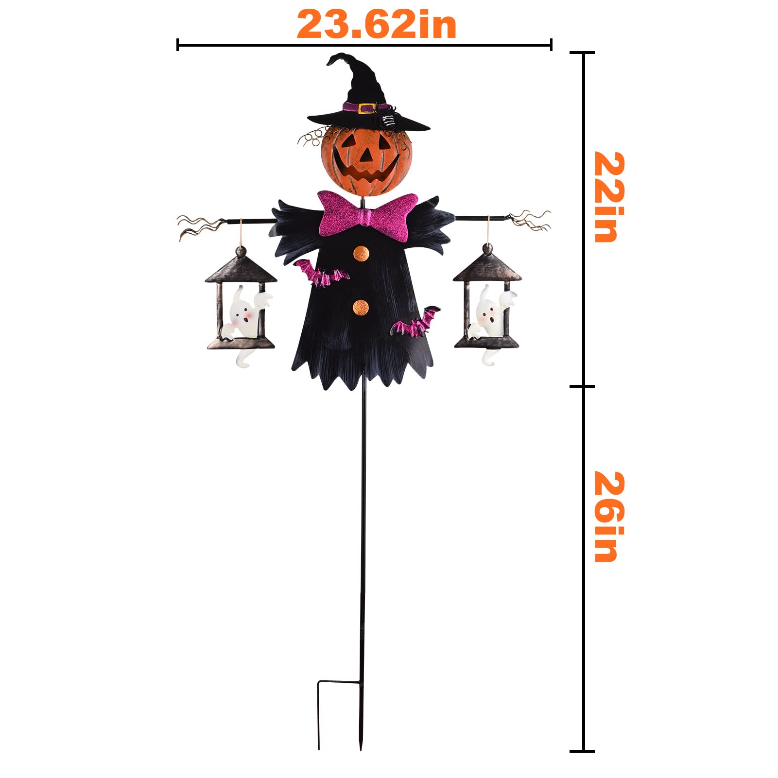 Solar-Powered Scarecrow Jack O' Lantern Halloween Decor - Metal Iron Outdoor Yard Stake Light for Garden, Farmhouse, Patio - Weatherproof Pathway Lighting for Spooky Halloween Nights