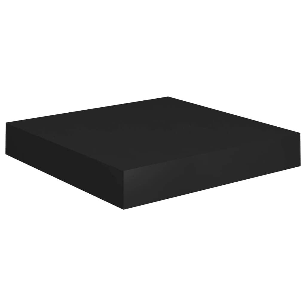 Modern Floating Wall Shelves Set of 2 - Black MDF Decorative Ledges (9.1