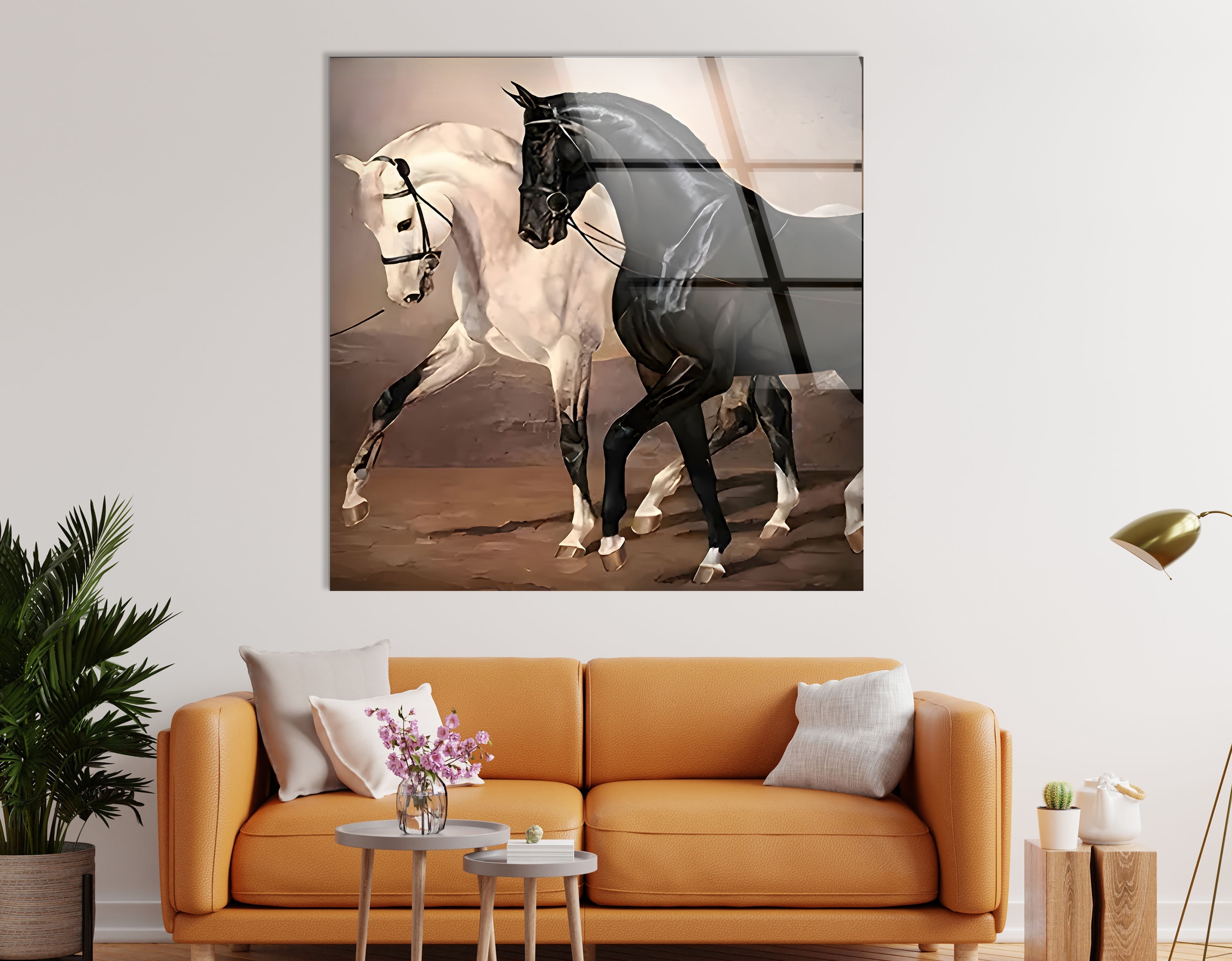 Elegant Black & White Horses Glass Wall Art - Modern Home Decor for Living Room, Bedroom & Office - Perfect Gift for Art Lovers