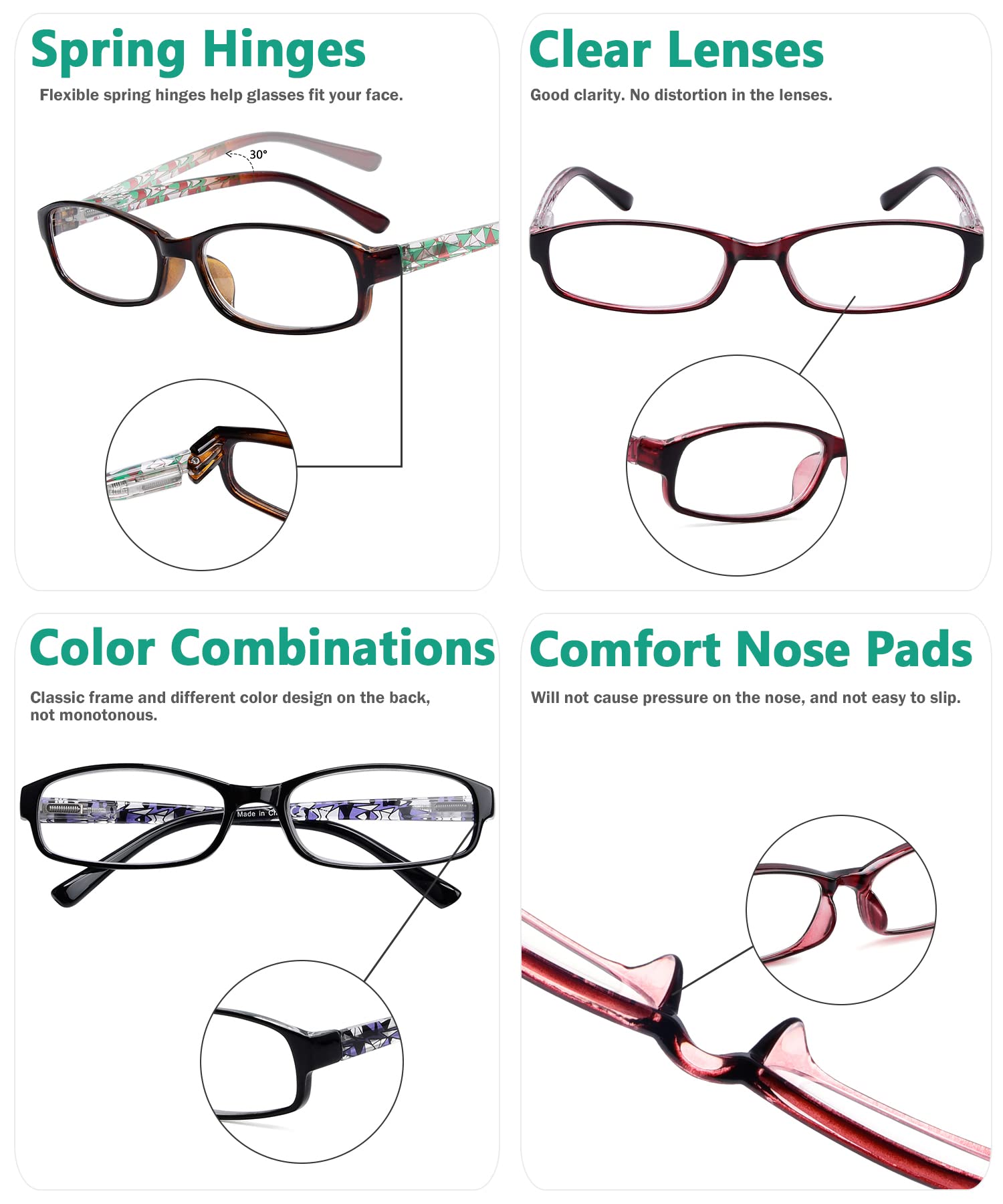 Eyekepper Readers 3 Pack Women's Fashion Reading Glasses +2.00 Strength - Stylish Patterned Frames with Soft Protective Case - Perfect for Reading, Office Work & Daily Use