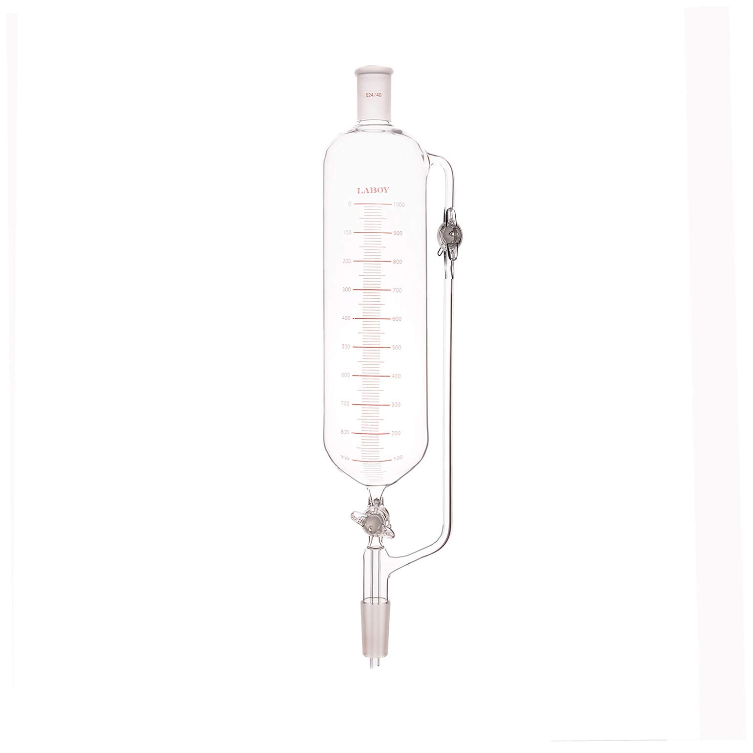 Laboy Glass 1000mL Graduated Pressure Equalizing Dropping Funnel with 24/40 Joints & Two Glass Stopcocks - Chemistry Lab Glassware for Precise Liquid Measurement in Distillation, Titration & Organic Synthesis Experiments