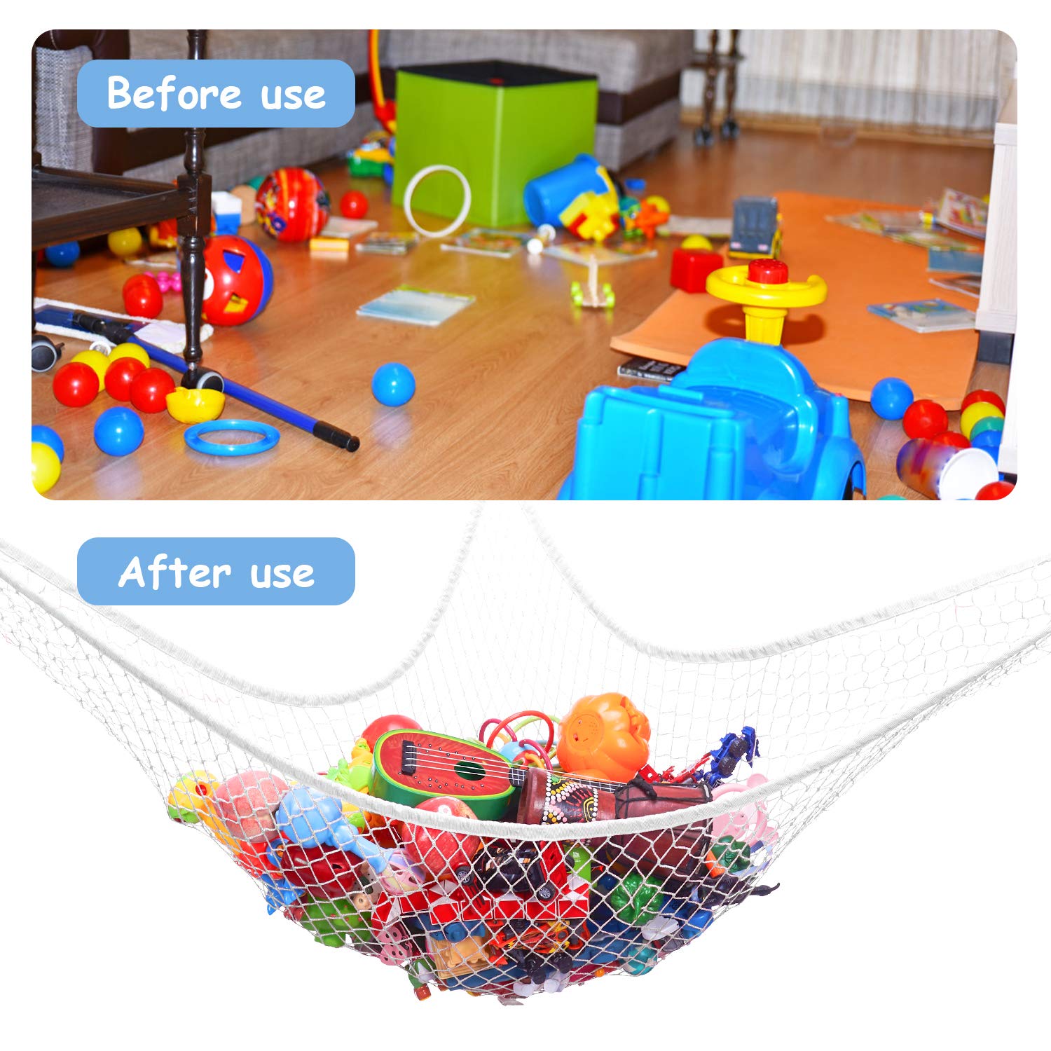 LXUNYI 70-Inch White Mesh Toy Hammock - Stuffed Animal Storage Net Organizer for Kids' Bedroom, Wall Corner, and Playroom - Perfect for Baby Toys, Plushies, and Children's Room Decor