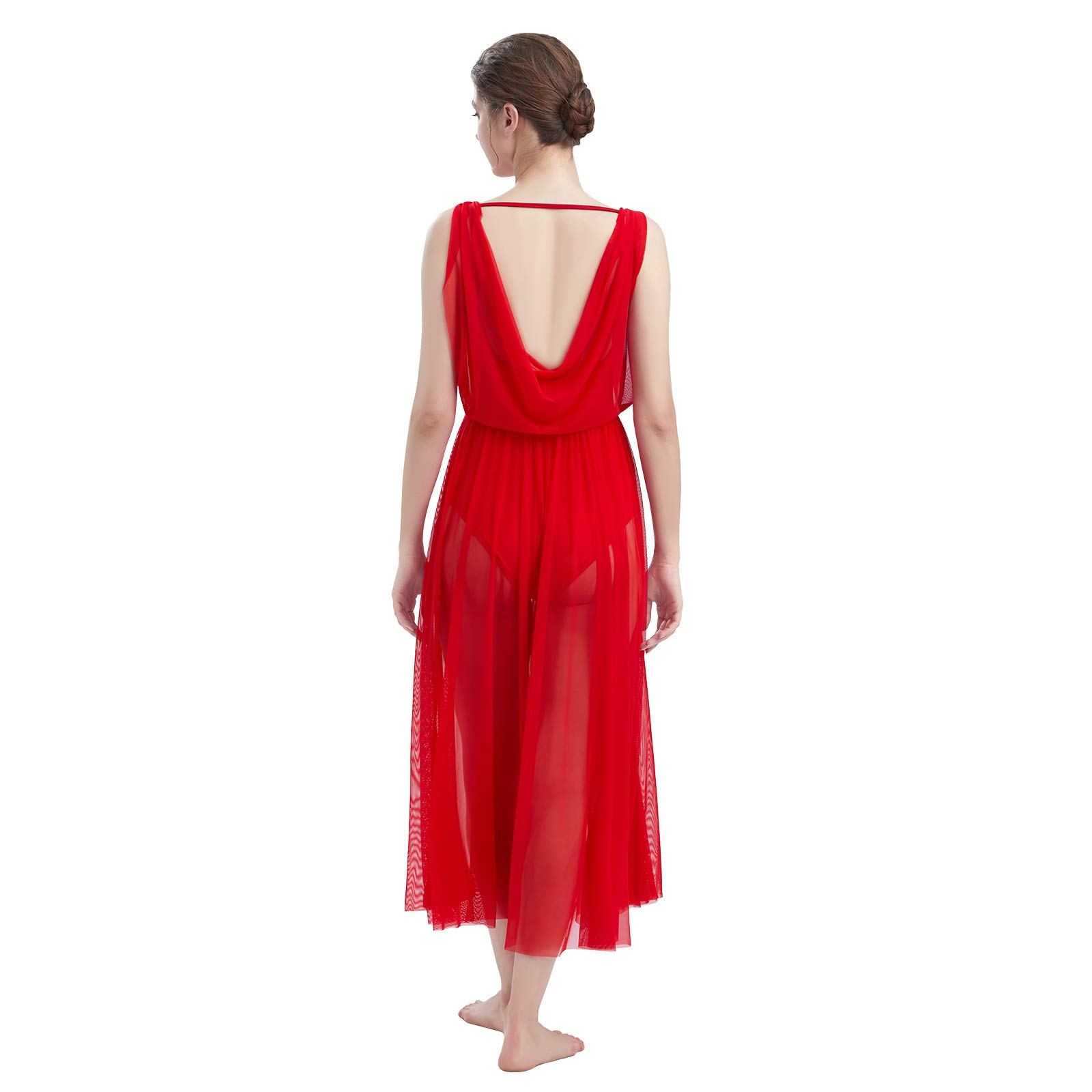 ODASDO Women's Lyrical Modern Contemporary Dance Costume - V-Neck Backless Leotard with Flowy Tulle Skirt Overlay for Ballet, Jazz & Performance