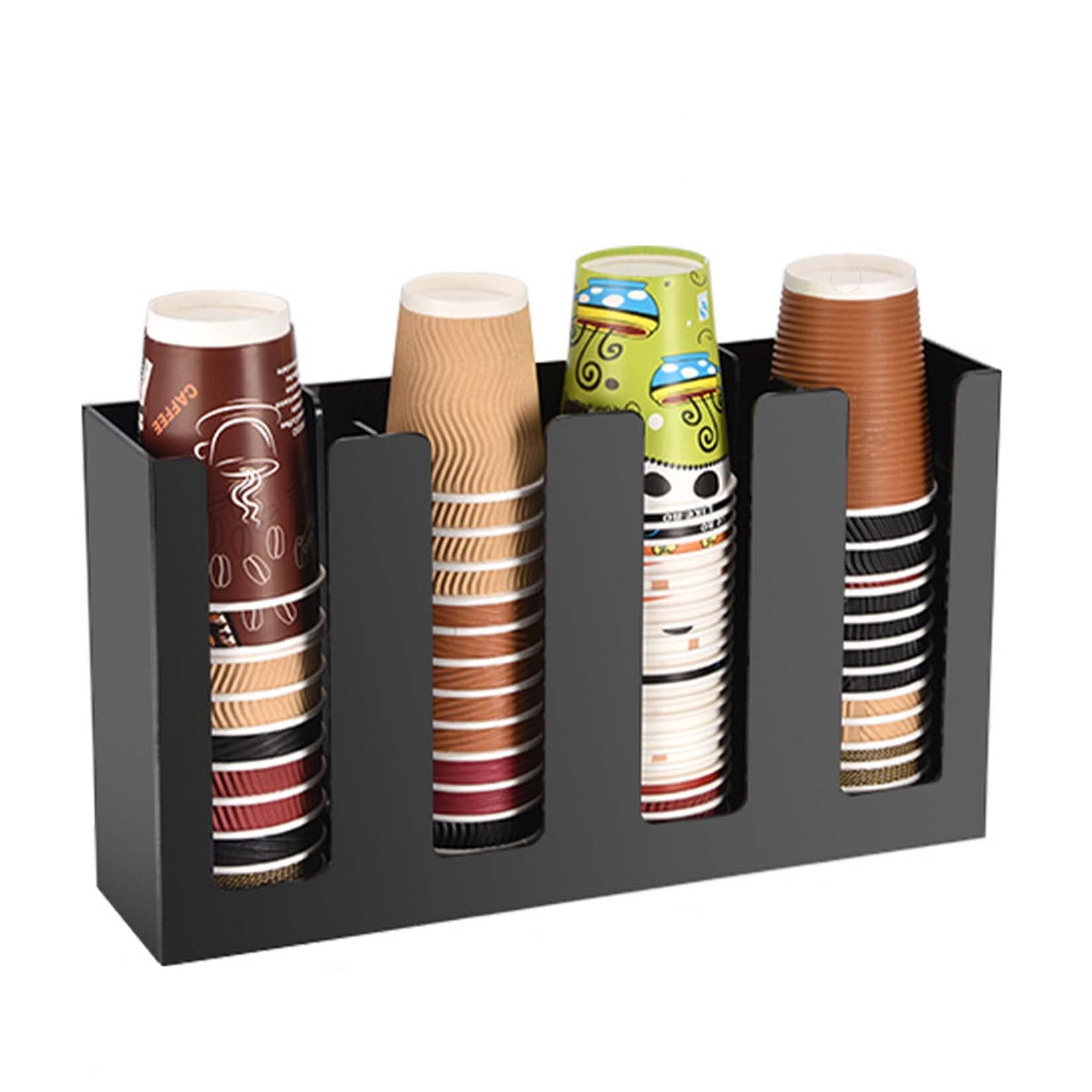 CARWERL 4-Grid Cup and Lid Holder - Disposable Coffee Cup Dispenser for 10oz-16oz Cups - Paper Cup Organizer for Coffee Shops, Restaurants & Cafes - Perfect for Countertop Storage and Easy Cup Access
