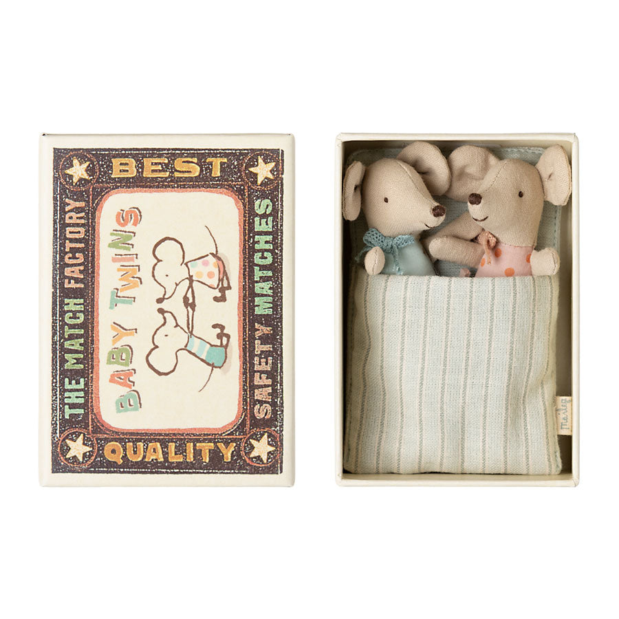 Maileg Twins - Adorable Baby Mice in Matchbox | Miniature Dollhouse Toy for Kids & Collectors | Perfect for Pretend Play, Gift Giving & Nursery Decor