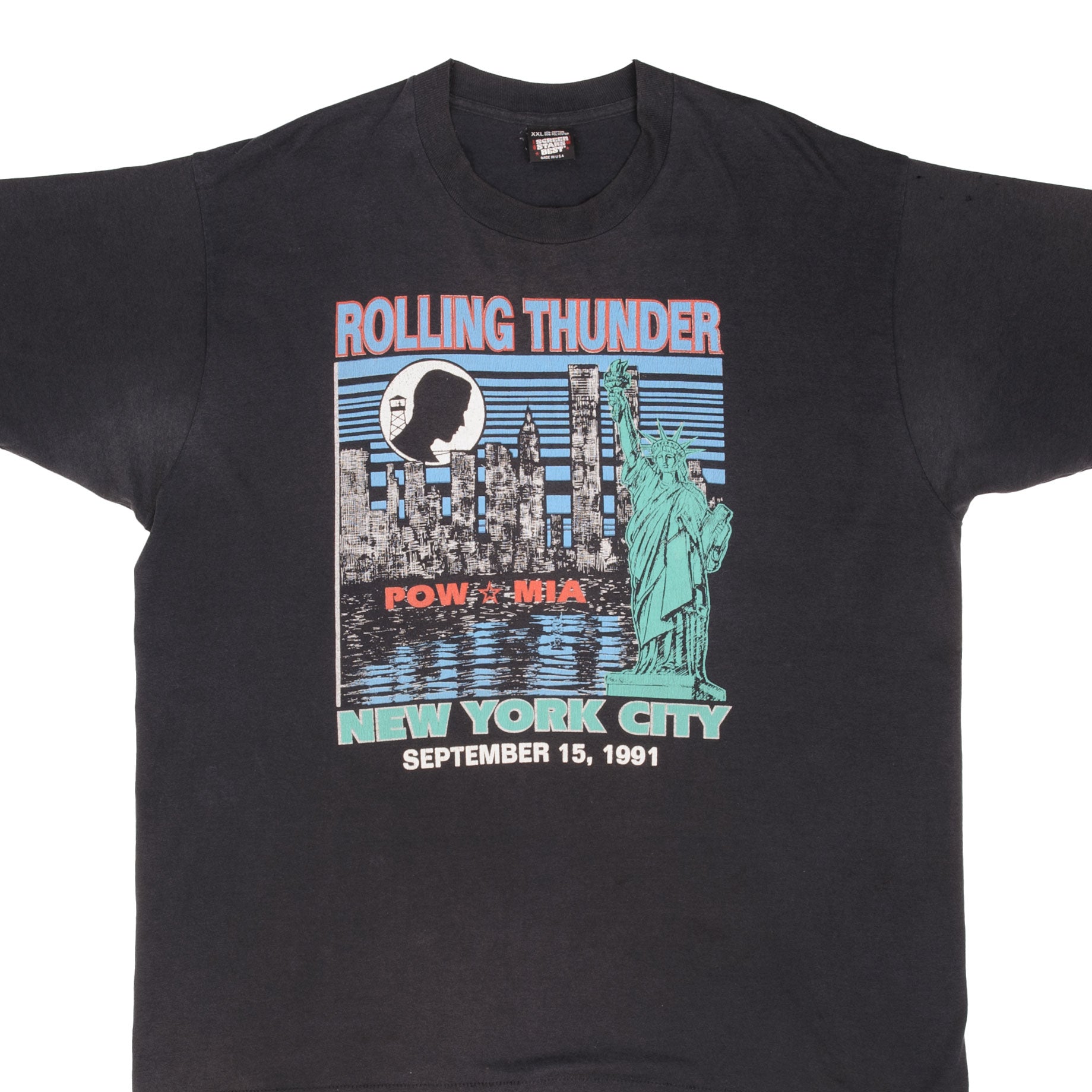 Vintage POW MIA Rolling Thunder New York City 1991 T-Shirt - Size XL - Made in USA - Unisex Retro Graphic Tee for Casual Wear & Patriotic Events