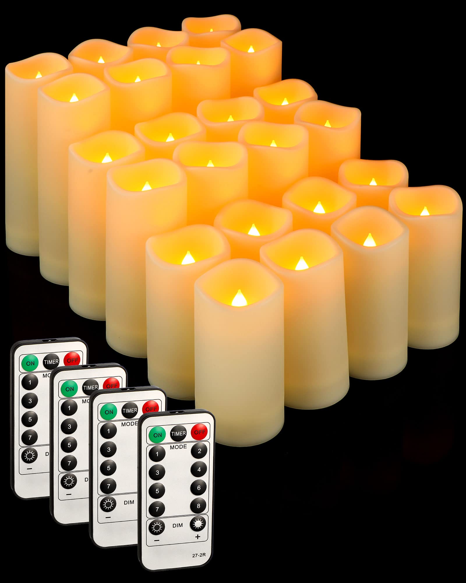 24-Pack Flameless LED Candles with Remote & Timer - Waterproof Battery Operated Realistic Flickering Pillar Candles for Wedding, Home, Outdoor & Indoor Decor (3 Sizes) - Perfect for Centerpieces, Fireplace, Halloween & Christmas Decorations