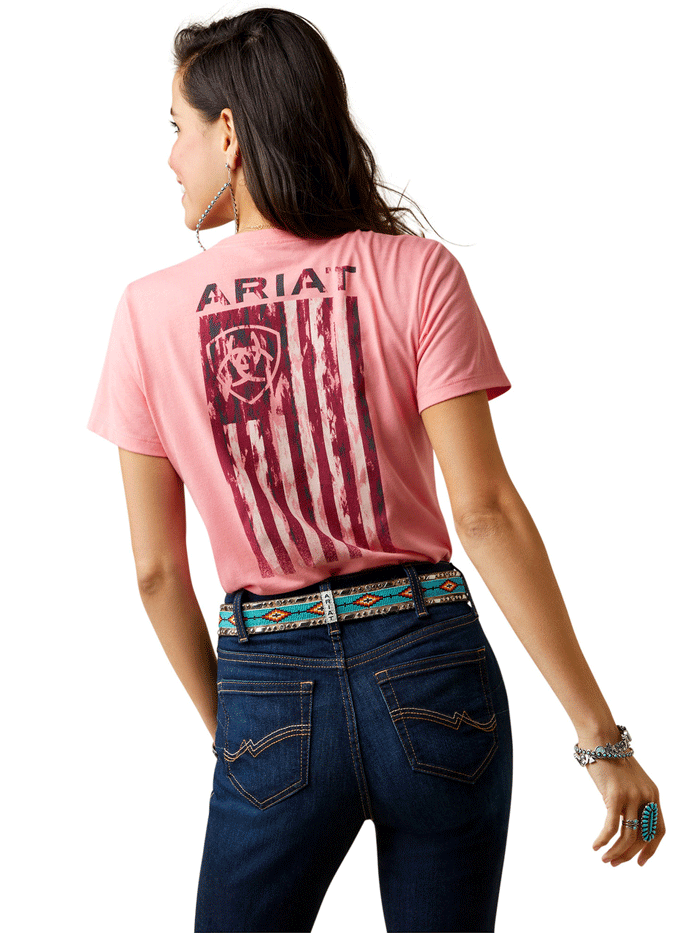 Ariat Women's Gila River Short Sleeve T-Shirt - Coral Heather Cotton Tee for Western Riding & Casual Wear