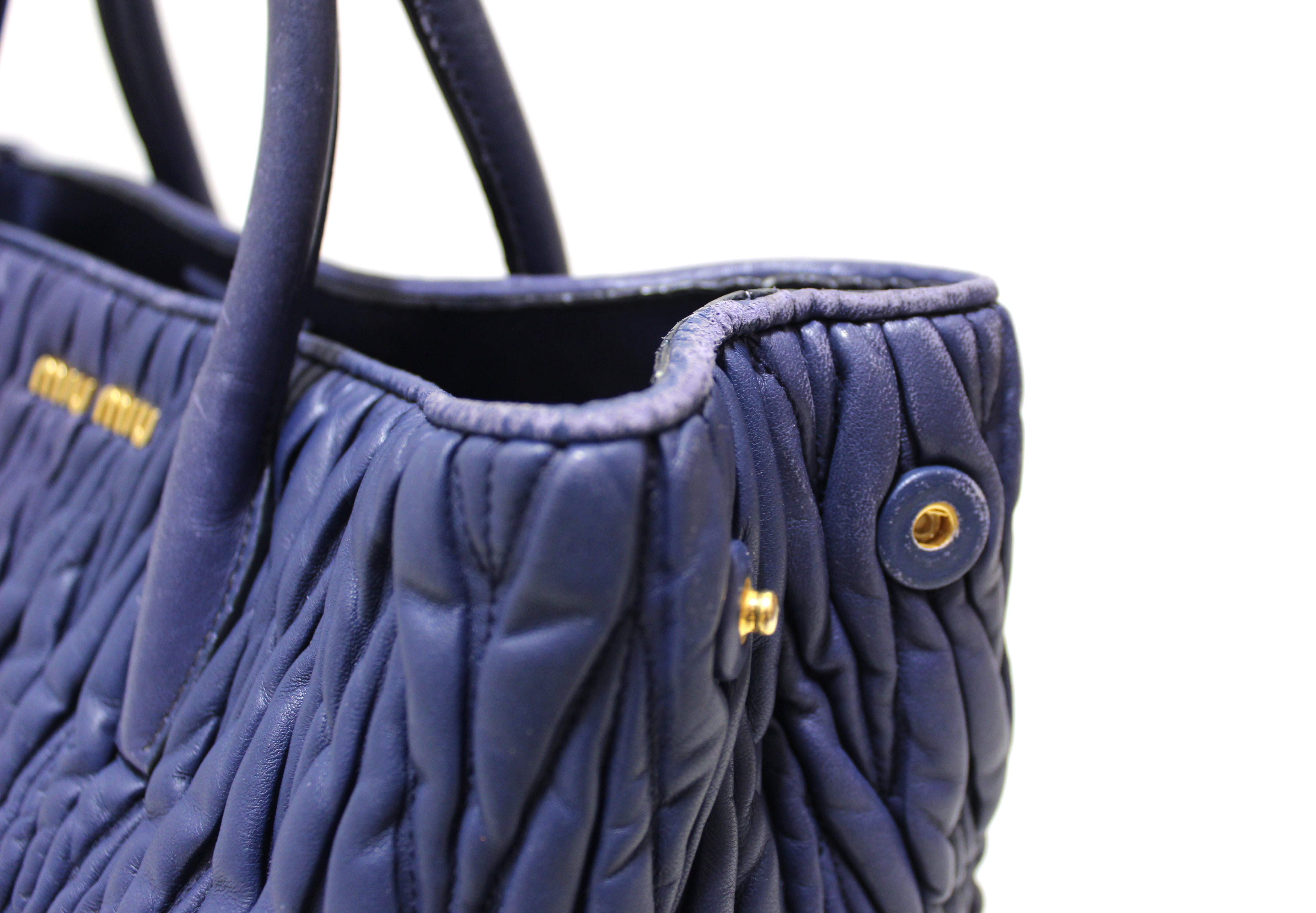 Authentic Miu Miu Blue Nappa Leather Maletasse Tote Bag with Long Strap - Luxury Designer Handbag for Women, Perfect for Work, Travel & Everyday Use
