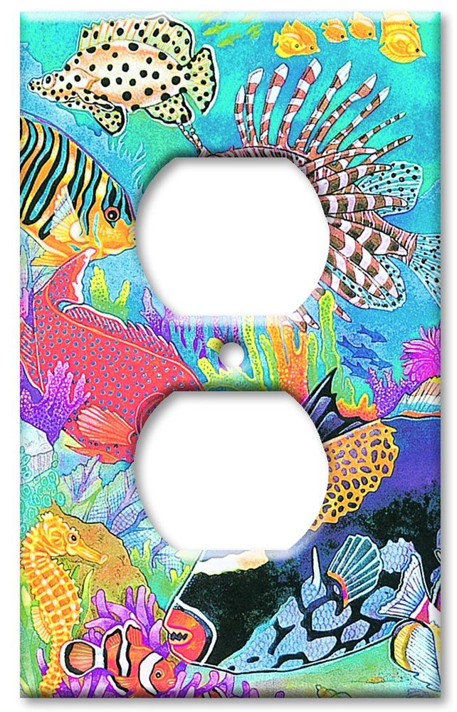 Decorative Metal Wall Plate - Coral Reef Art Design - Made in USA - Outlet Cover for Home & Office Decor