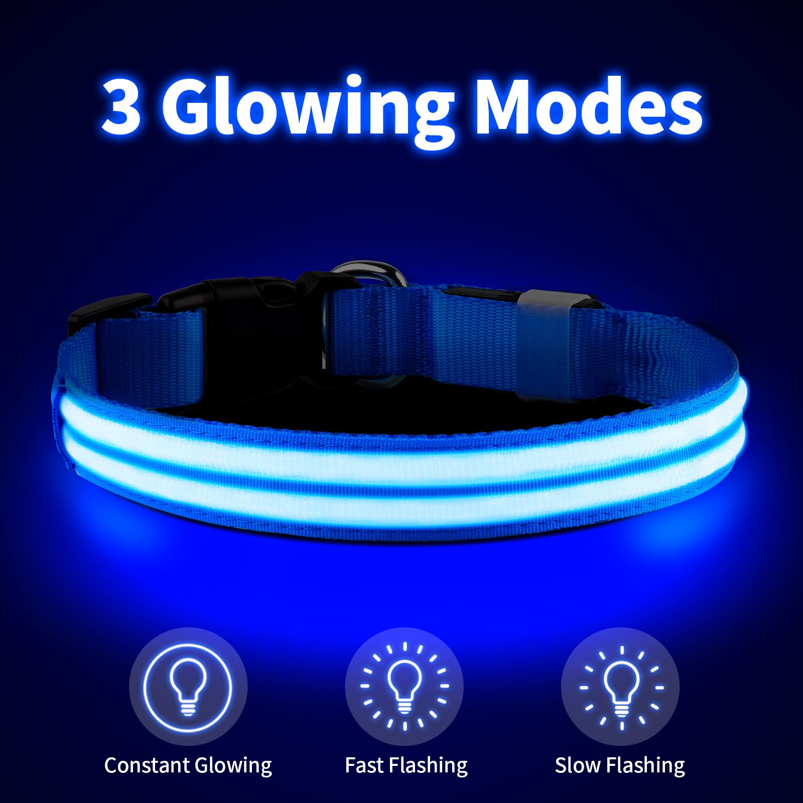 Rechargeable LED Dog Collar - Waterproof Flashing Safety Collar with Glow in The Dark Light for Small Medium Large Dogs | Night Walking, Jogging, Camping & Outdoor Activities
