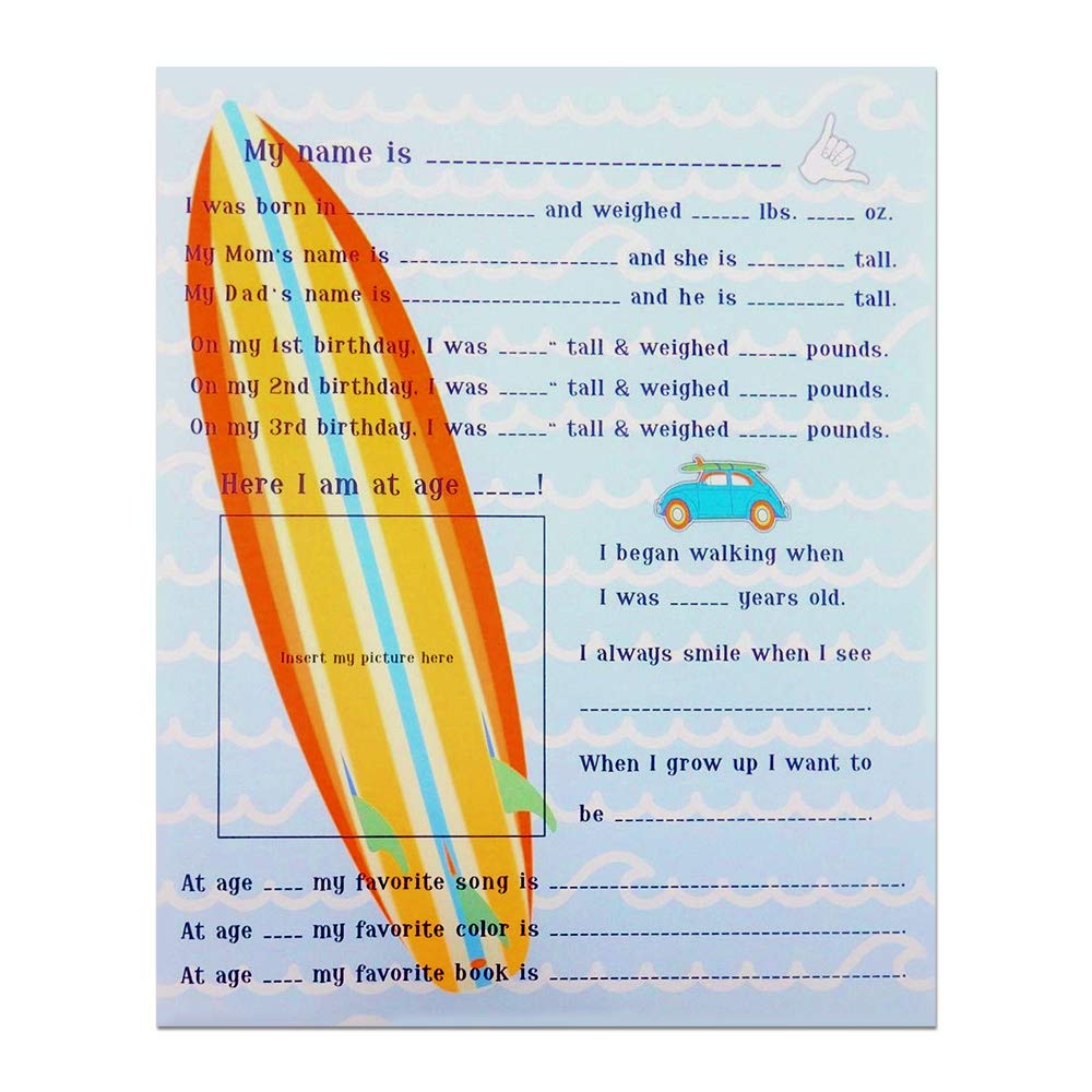 Surfboard Growth Chart for Kids - 12 Moveable Height Stickers - Measures Up to 5 Feet Tall - Perfect for Beach Themed Bedrooms & Nursery Decor