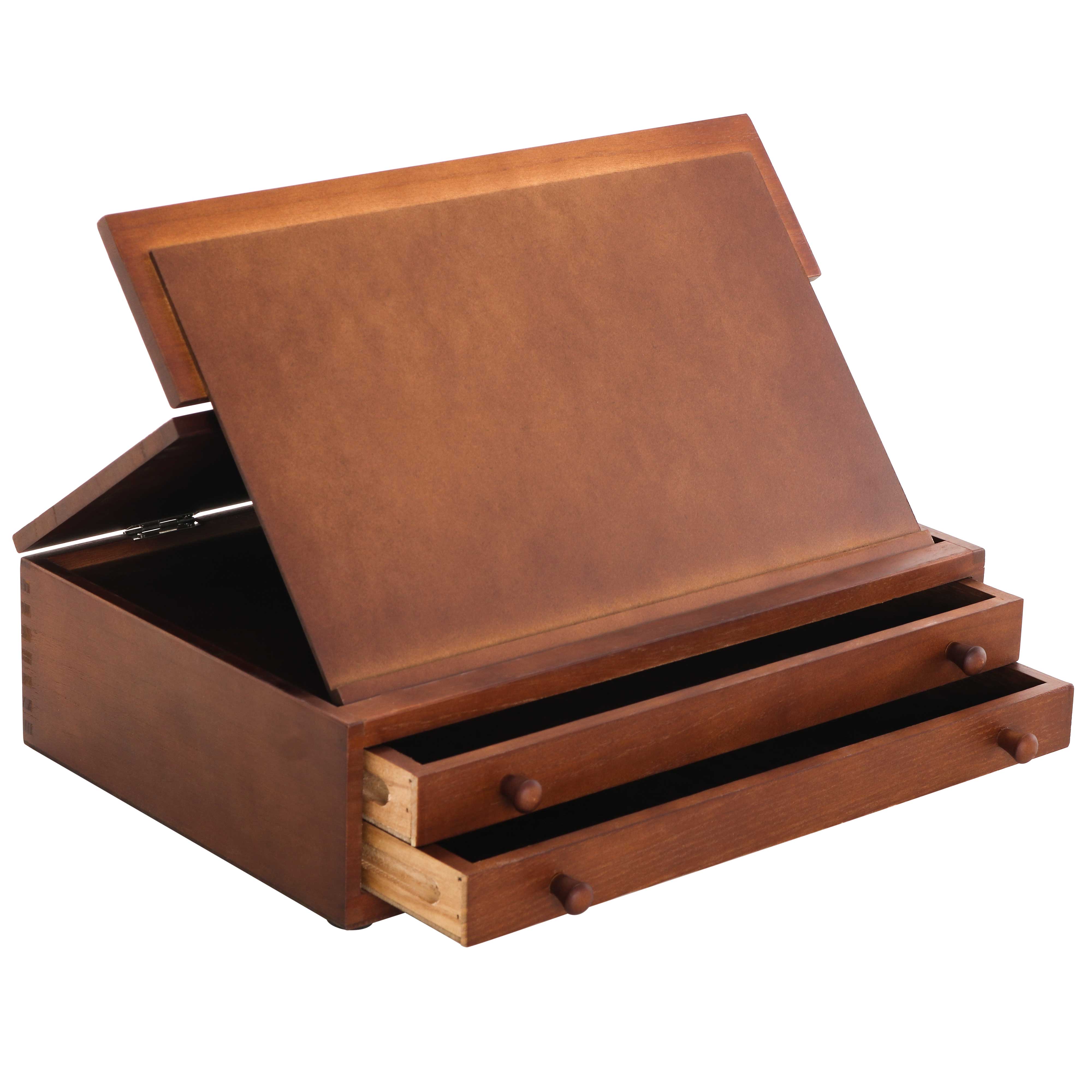 Premium Walnut 2-Drawer Wooden Art Storage Box with Adjustable Drawing Easel - Handcrafted Beechwood, Secure Metal Clasps - Perfect for Artists, Sketching & Art Supply Organization - Home Studio & Classroom Use