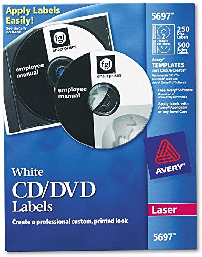 AVERY 5697 Matte White Laser CD Labels - 3 Pack of 250 Sheets - Perfect for Organizing Music, Software & Data Discs - Home Office & Media Storage Solution