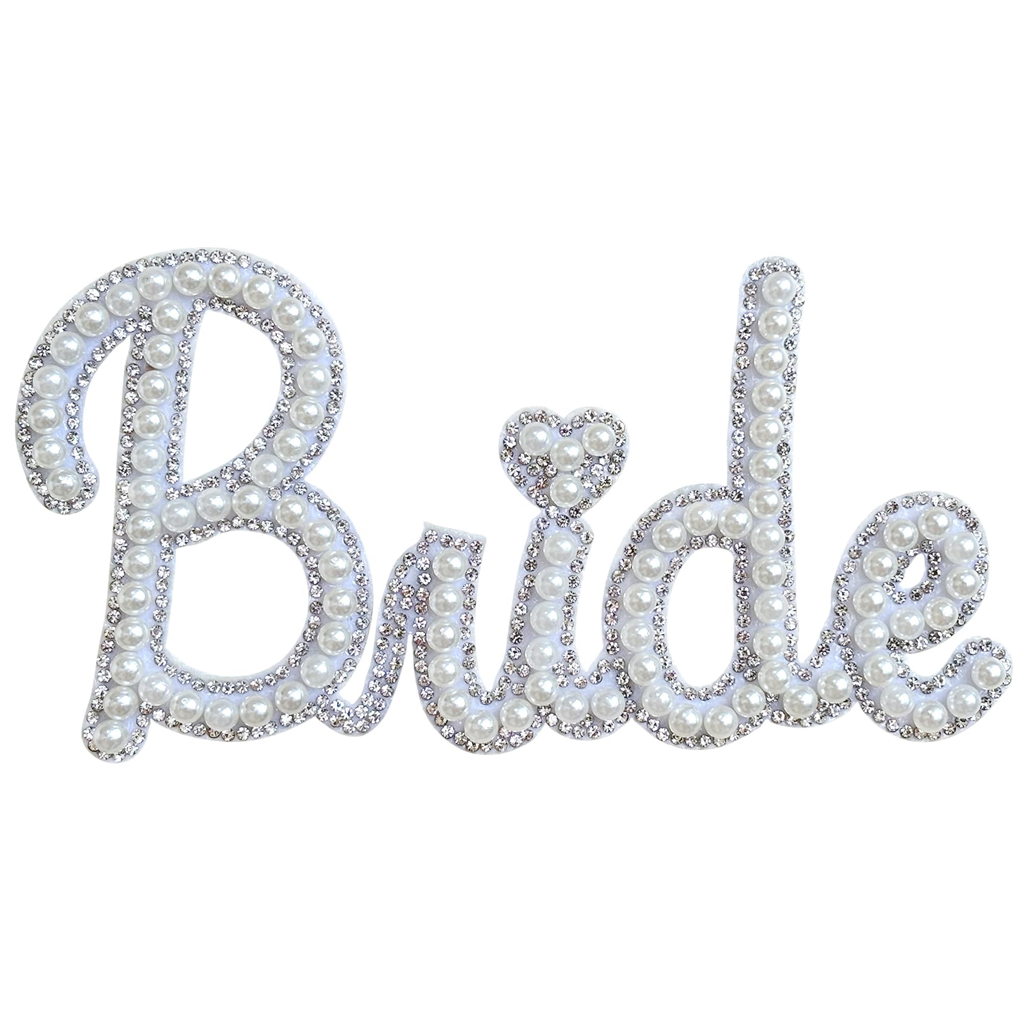White Bride Iron-On Letter Patches with Pearls - Wedding Gift for Jackets, Bags & DIY Crafts - Perfect for Bridal Shower, Bachelorette Parties & Wedding Decorations