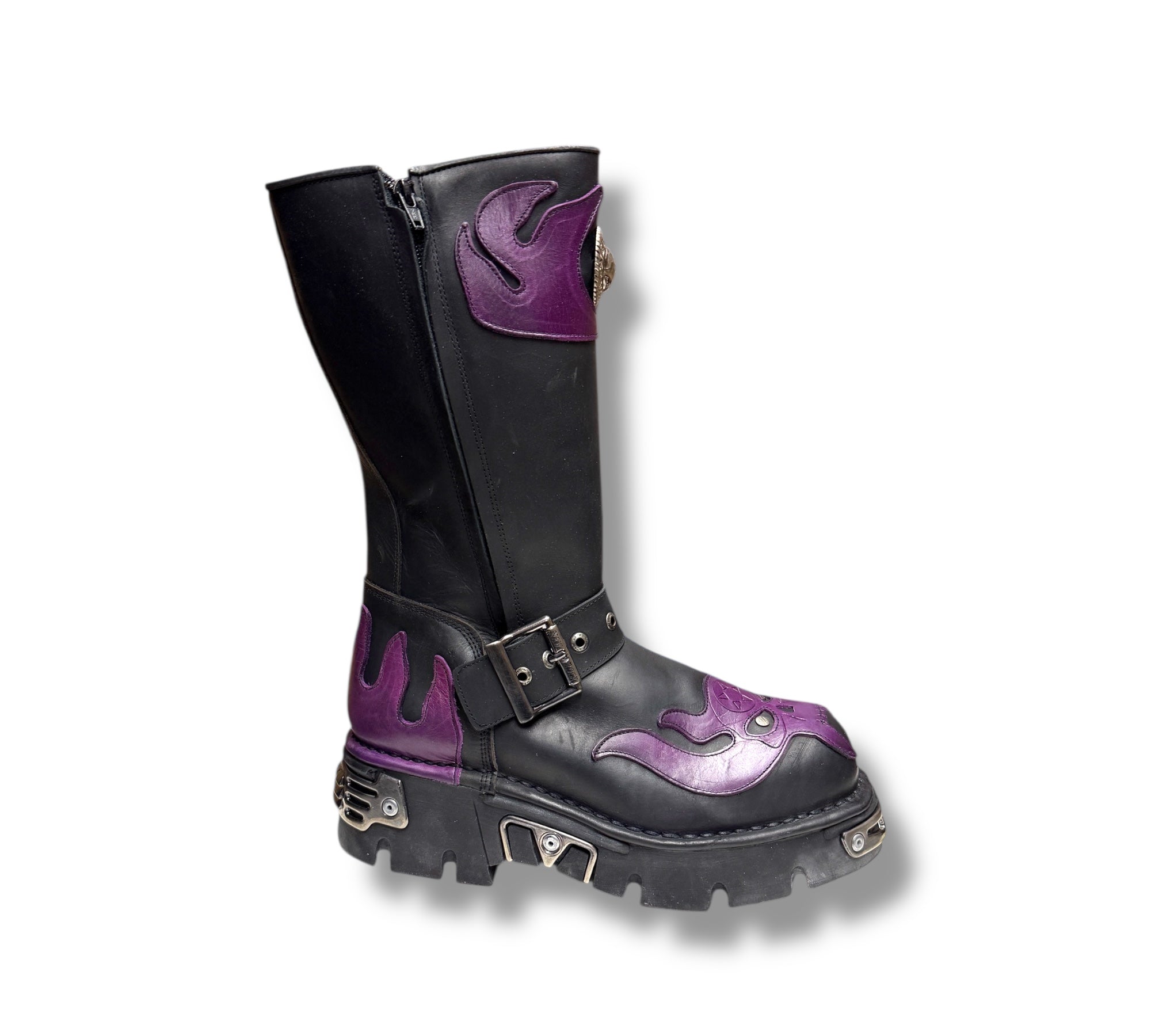 New Rock M.118 Tower Boots for Women - Purple Combat Boots with Chunky Heel | Gothic Punk Fashion, Streetwear & Night Out Outfits