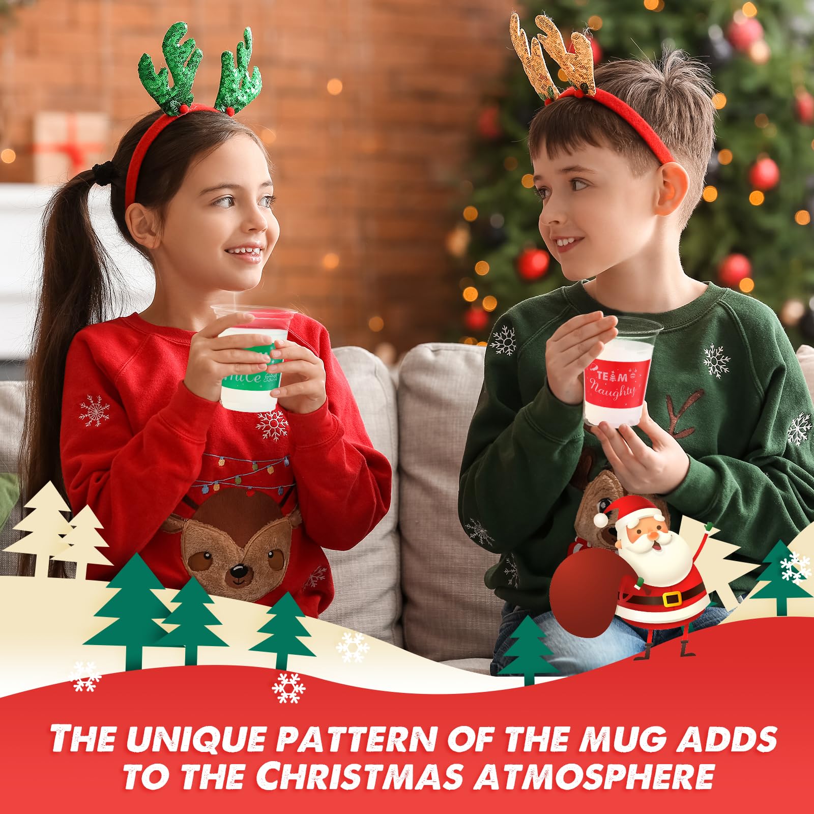 100-Pack 12 oz Christmas Plastic Cups - Naughty or Nice Design, Disposable Party Cups for Beer, Drinks & Snacks - Perfect for Xmas Decorations, Holiday Gatherings & Office Celebrations