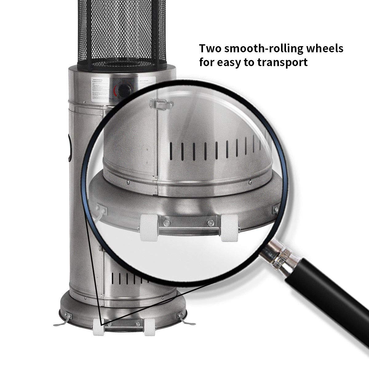 Giantex 48,000 BTU Stainless Steel Propane Patio Heater with Wheels & Dancing Flame - Outdoor Quartz Glass Tube Space Heater for Backyard, Deck, Balcony, Restaurant, BBQ Party - Perfect for Winter Gatherings & Outdoor Dining (Silver)