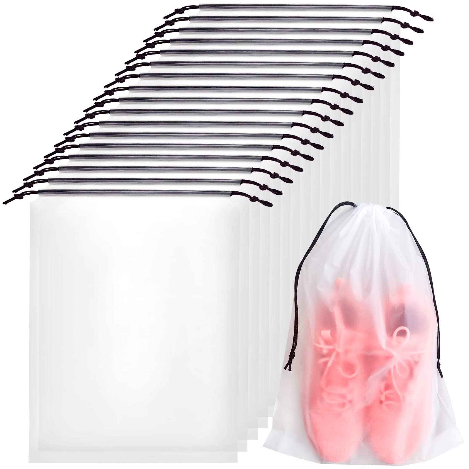 50 Pcs Clear Travel Shoe Bags for Storage - Large Translucent Shoe Organizers with Drawstring Rope - Portable Dustproof Shoe Pouches for Men & Women - Perfect for Travel, Gym, and Closet Organization