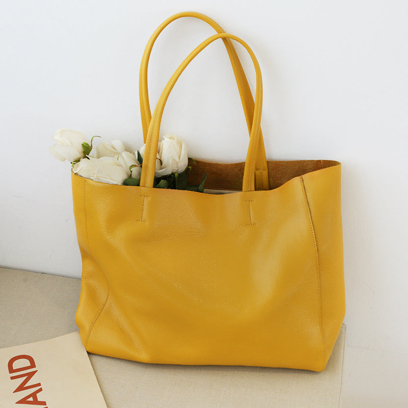 Premium Genuine Leather Tote Bag - Large Capacity Cowhide Shoulder Bag for Women, Work, Travel & Everyday Use
